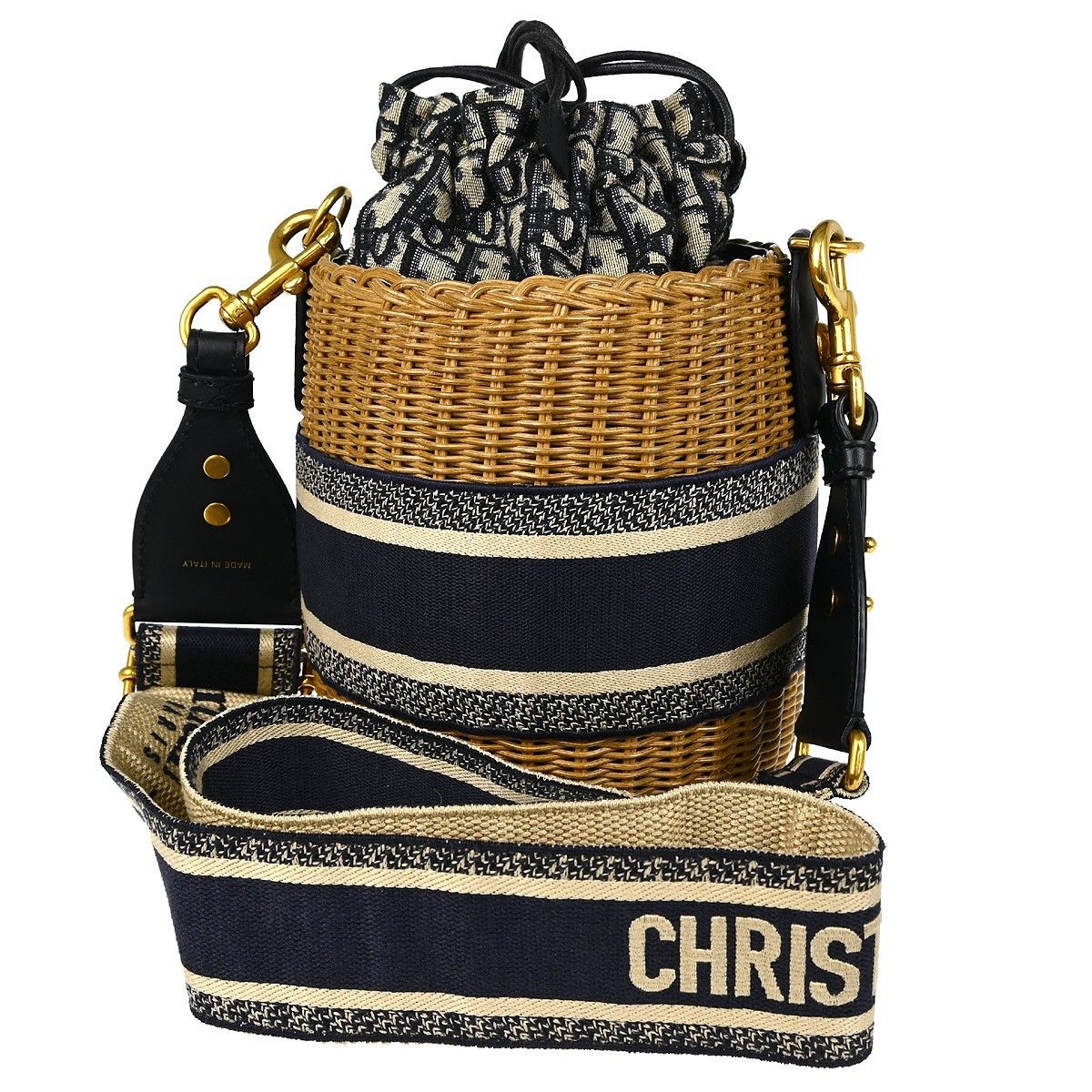 Dior Christian Dior Drawstring Bucket Bag Wicker with Oblique Canvas Size ONE SIZE - 2 Thumbnail