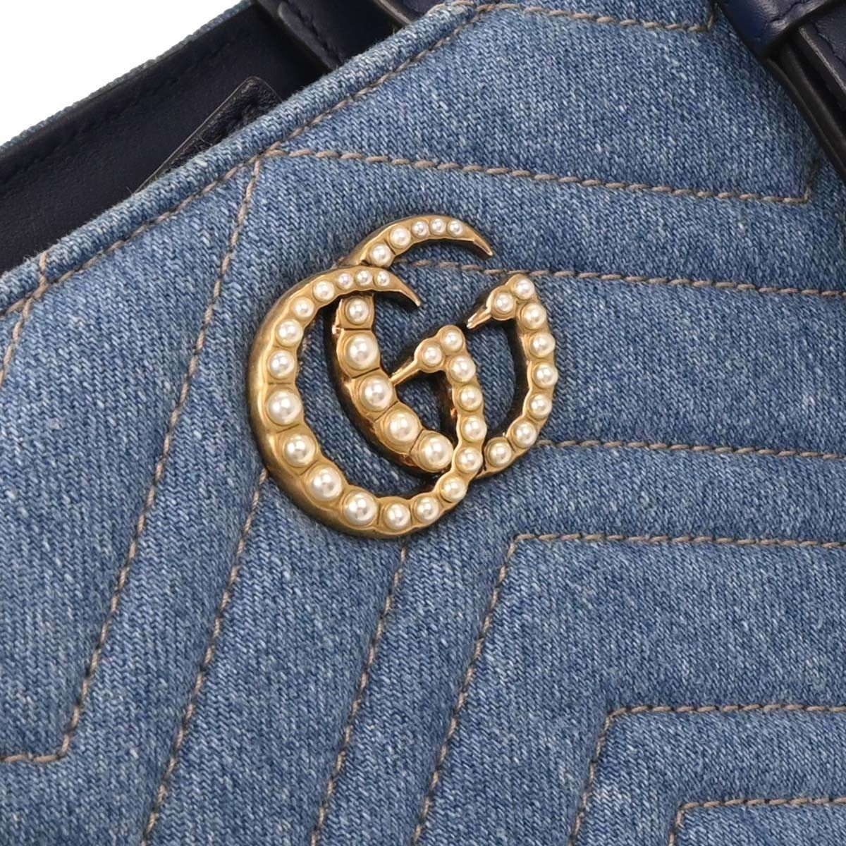 Gucci Gucci Pearly GG Marmont Tote Matelasse Denim Size ONE SIZE - 9 Thumbnail