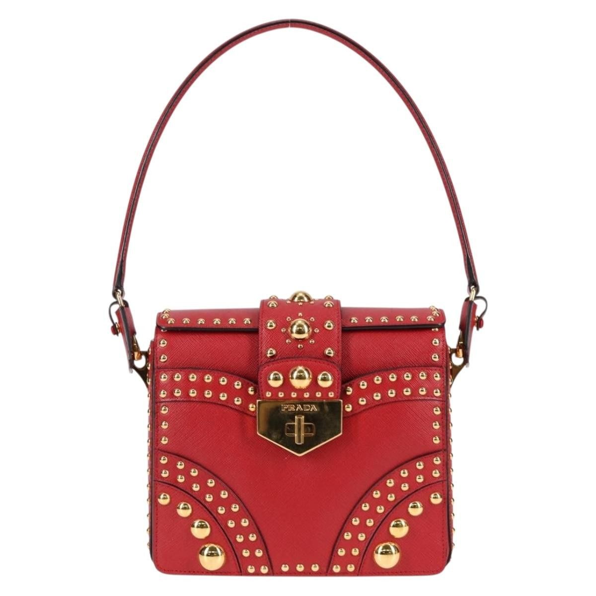 Prada Prada Turn Lock Shoulder Bag Studded Saffiano Leather Size ONE SIZE - 19 Thumbnail