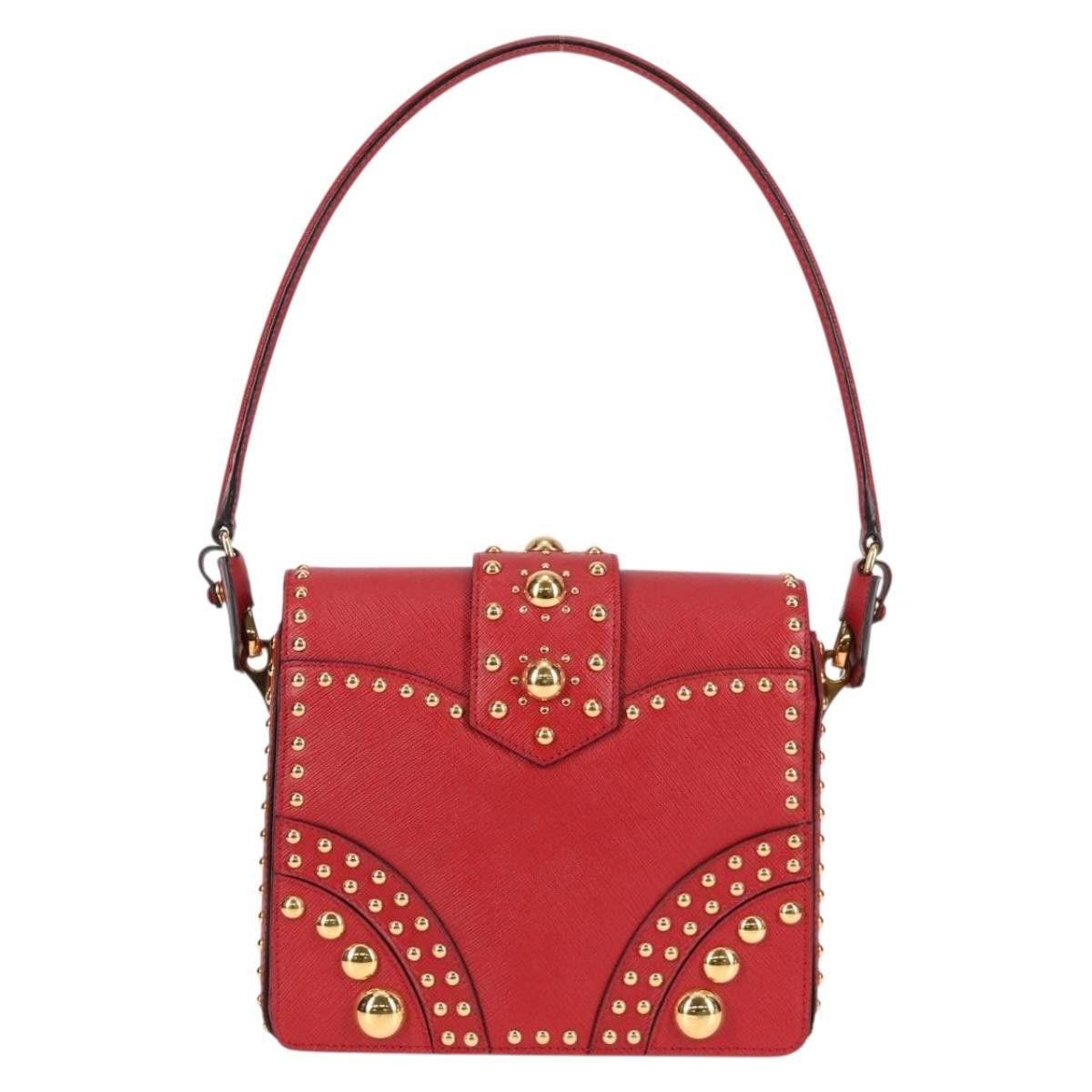 Prada Prada Turn Lock Shoulder Bag Studded Saffiano Leather Size ONE SIZE - 2 Thumbnail