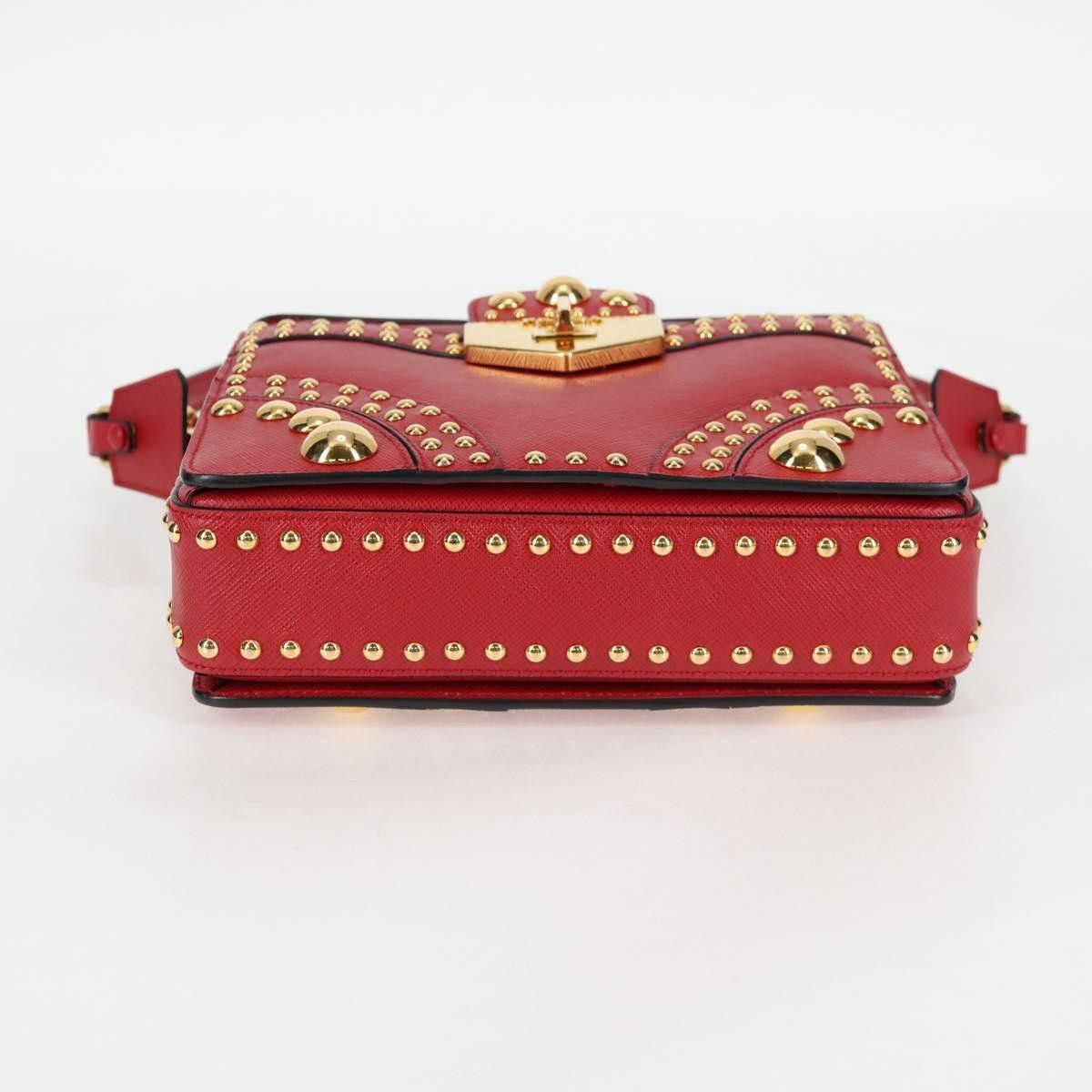 Prada Prada Turn Lock Shoulder Bag Studded Saffiano Leather Size ONE SIZE - 15 Thumbnail