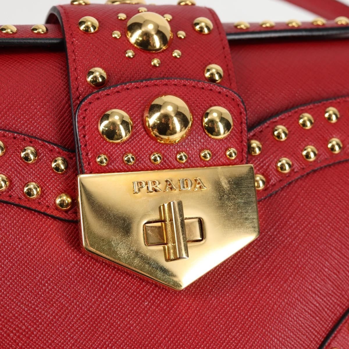 Prada Prada Turn Lock Shoulder Bag Studded Saffiano Leather Size ONE SIZE - 13 Thumbnail