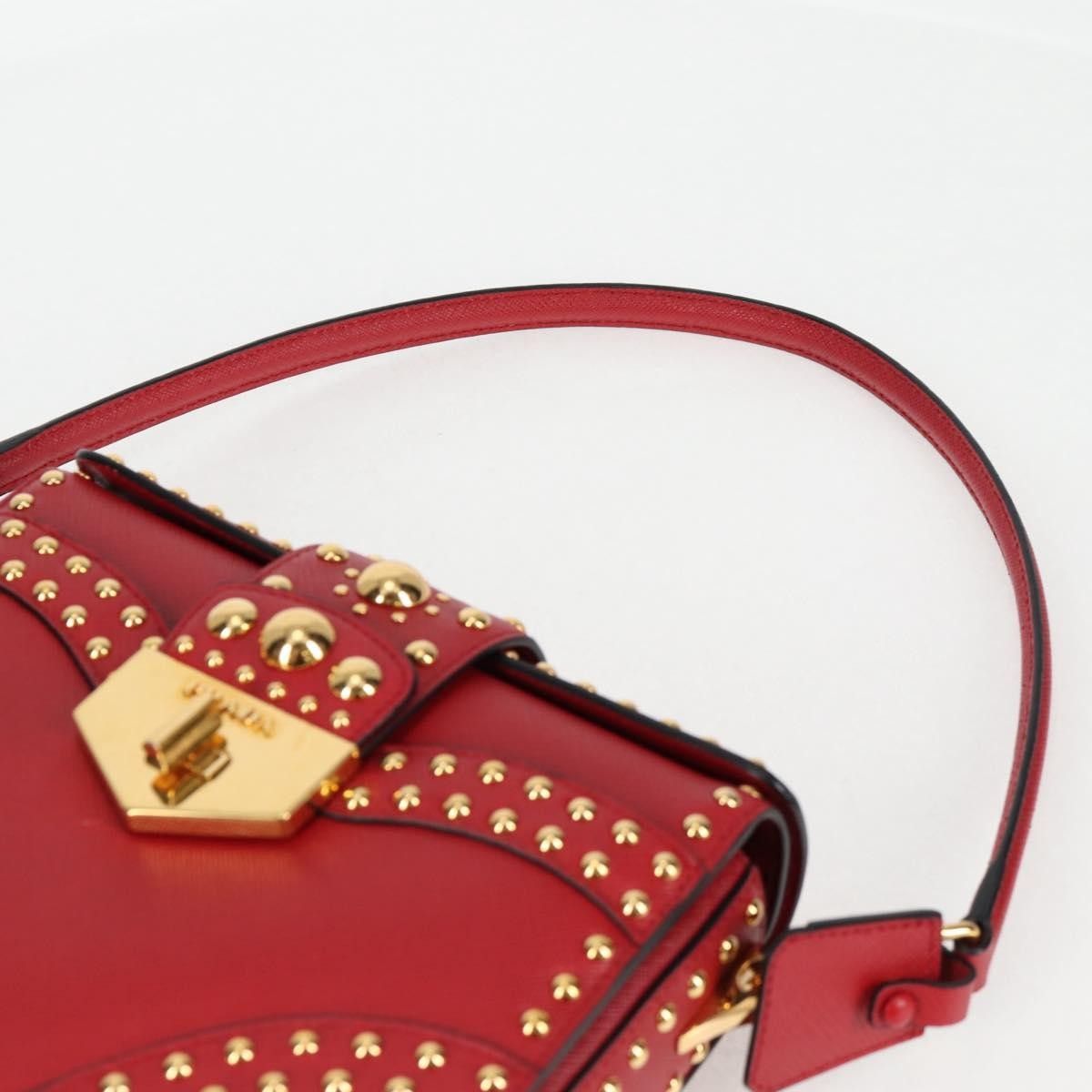 Prada Prada Turn Lock Shoulder Bag Studded Saffiano Leather Size ONE SIZE - 17 Thumbnail