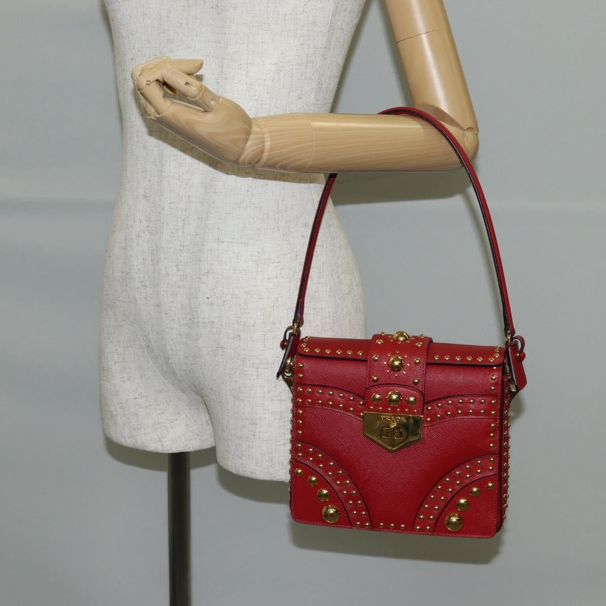 Prada Prada Turn Lock Shoulder Bag Studded Saffiano Leather Size ONE SIZE - 14 Thumbnail
