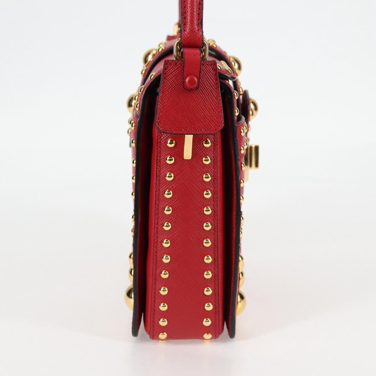 Prada Prada Turn Lock Shoulder Bag Studded Saffiano Leather Size ONE SIZE - 4 Thumbnail