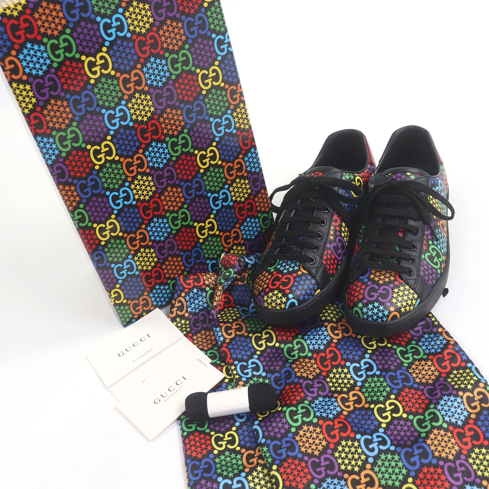 Gucci Gucci Gucci GG logo Star Print Calfskin Sneakers Leather Shoes DUTY FREE for USA Size ONE SIZE - 2 Thumbnail