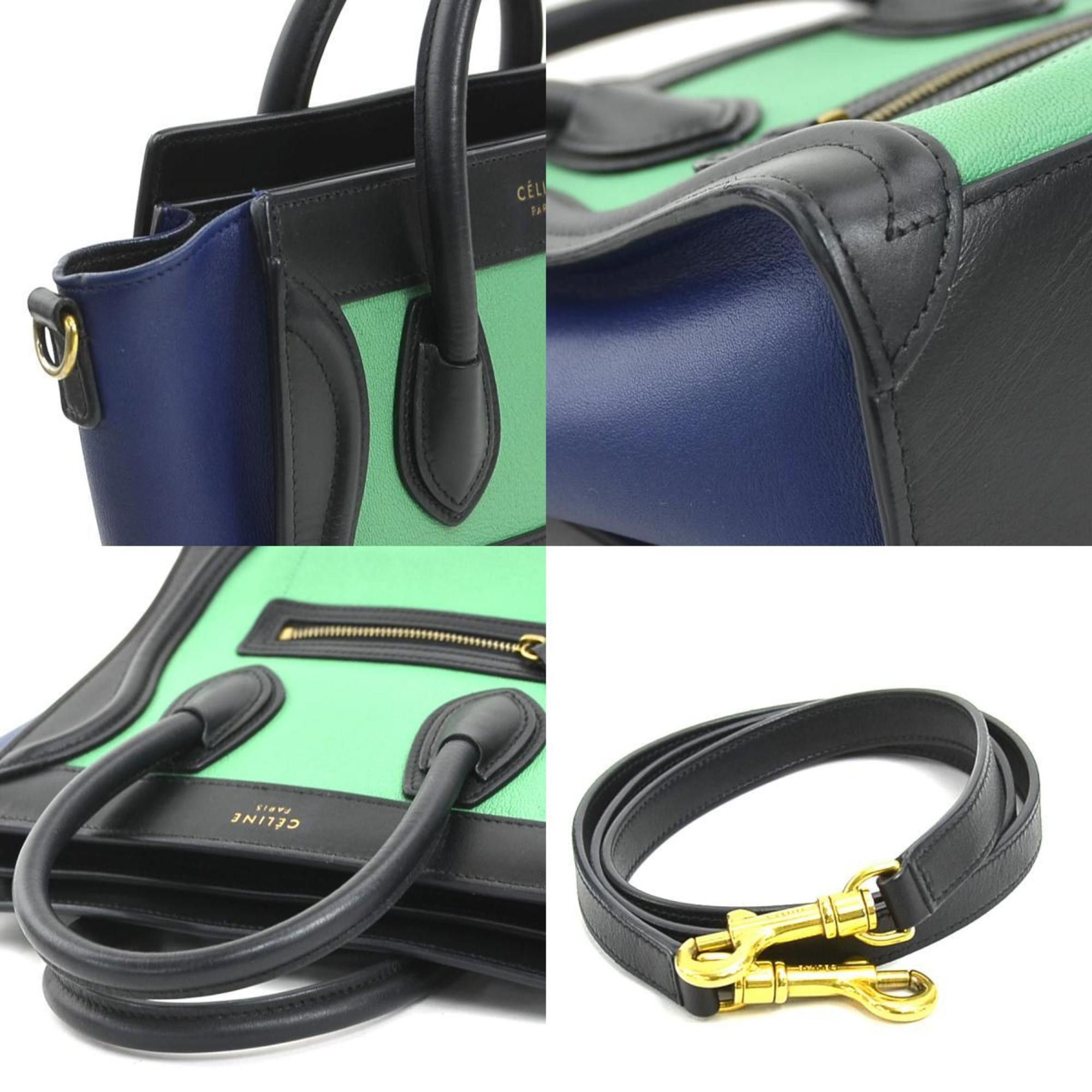 Celine Celine Luggage Nano Shopper Handbag Shoulder Bag Leather Black Green Blue Gold Women's e61113g Size ONE SIZE - 3 Thumbnail