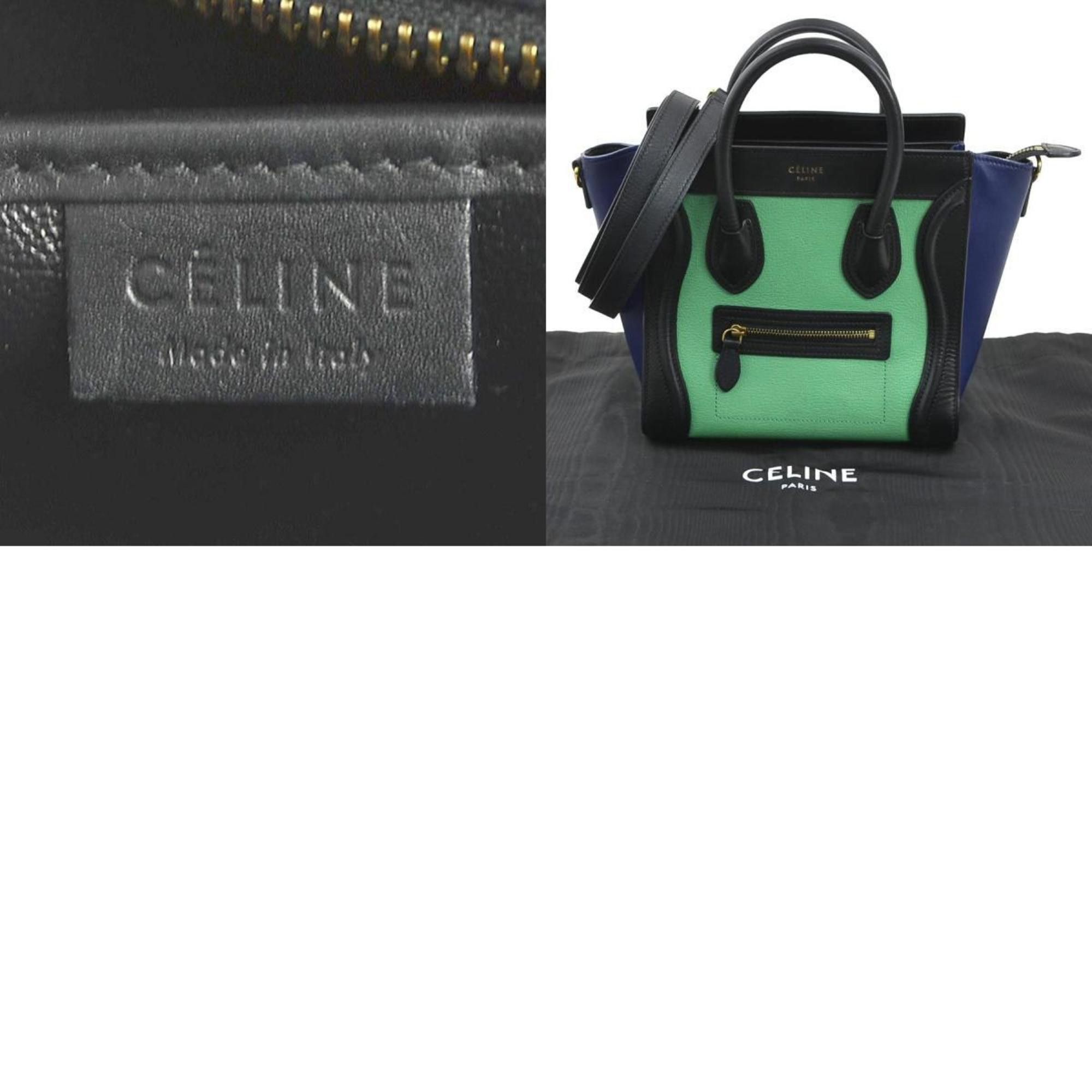 Celine Celine Luggage Nano Shopper Handbag Shoulder Bag Leather Black Green Blue Gold Women's e61113g Size ONE SIZE - 5 Thumbnail