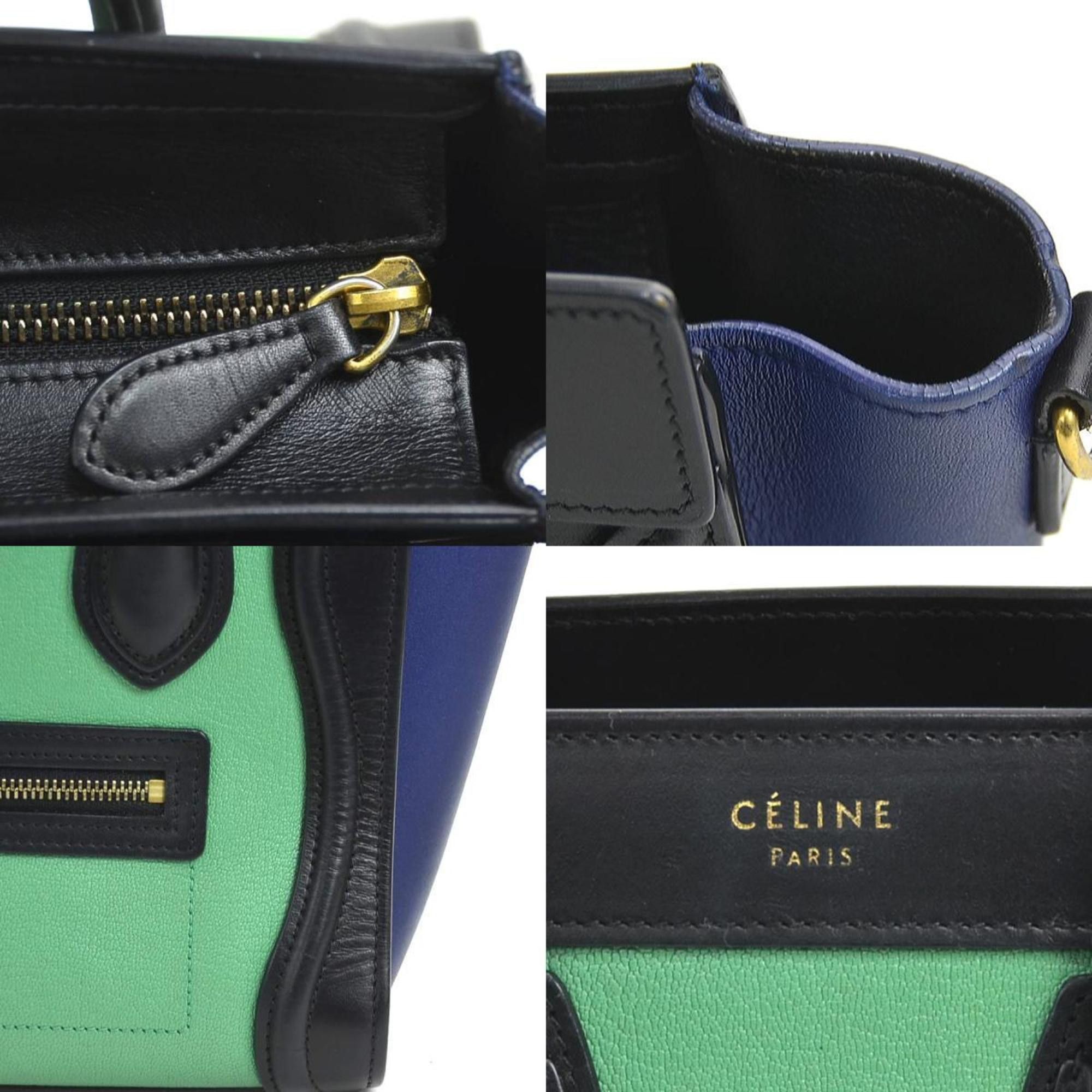 Celine Celine Luggage Nano Shopper Handbag Shoulder Bag Leather Black Green Blue Gold Women's e61113g Size ONE SIZE - 4 Thumbnail