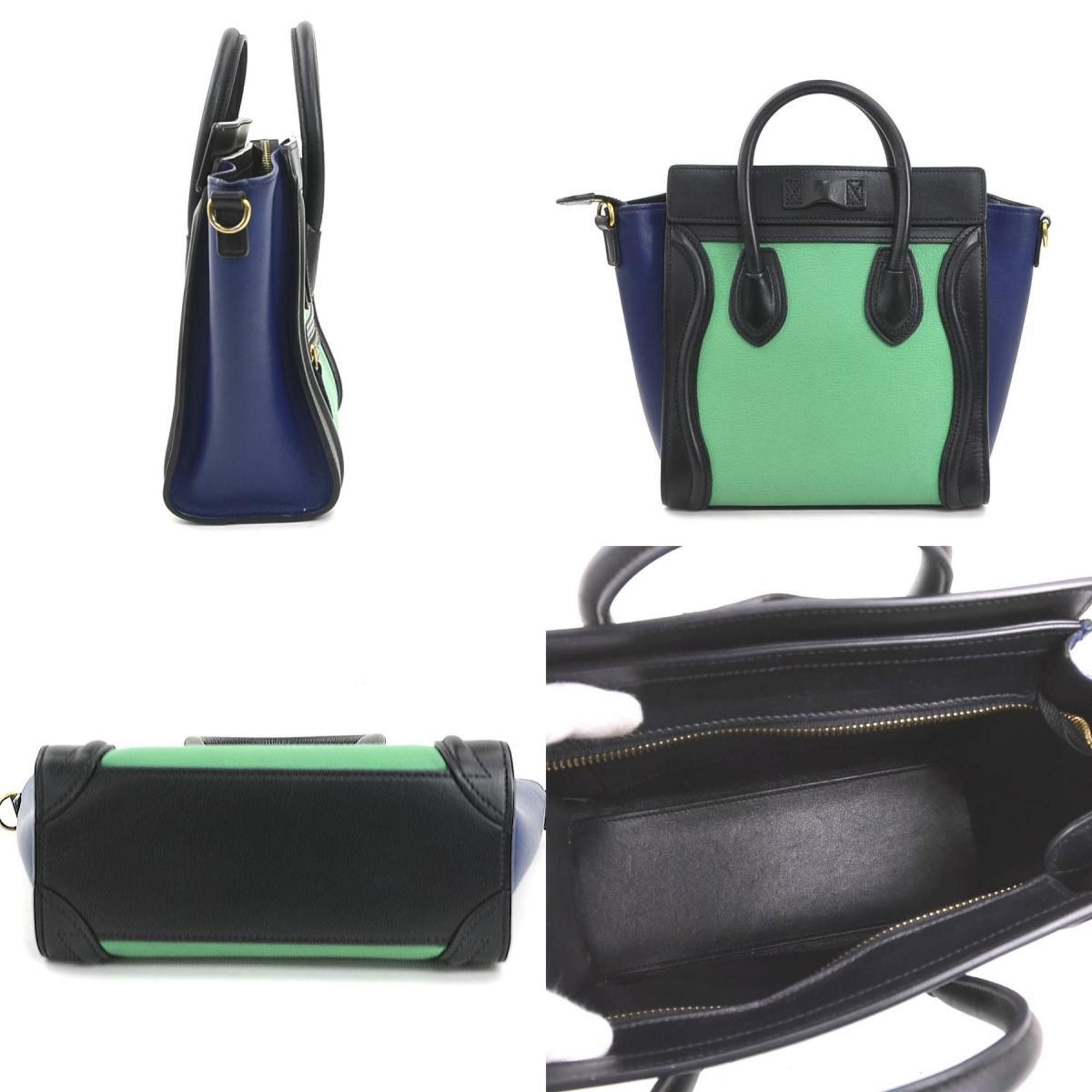 Celine Celine Luggage Nano Shopper Handbag Shoulder Bag Leather Black Green Blue Gold Women's e61113g Size ONE SIZE - 2 Thumbnail