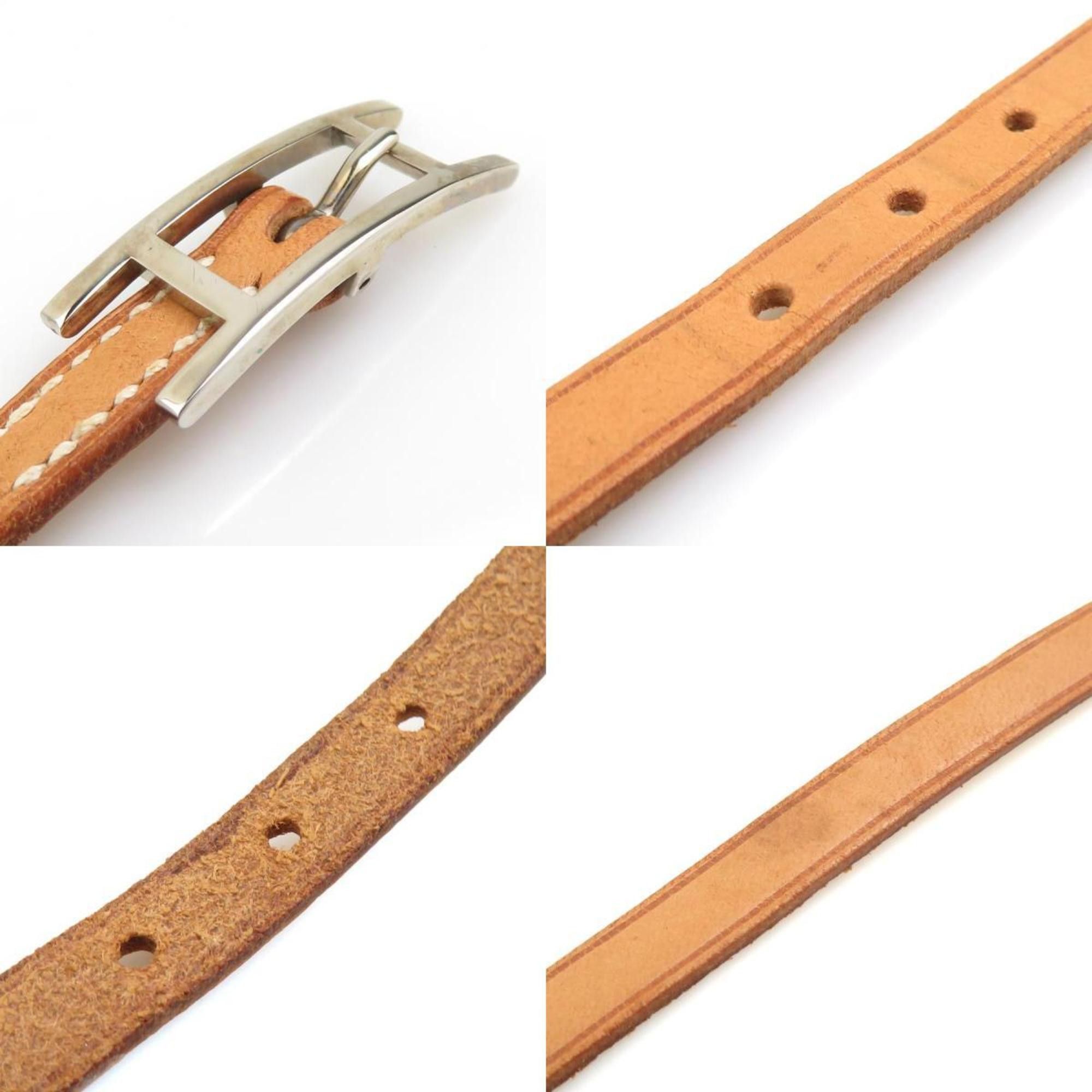 Hermes Hermes Hermès Api Leather Metal Bracelet in Beige Brown and Silver, Women's, e61129 Size ONE SIZE - 4 Thumbnail