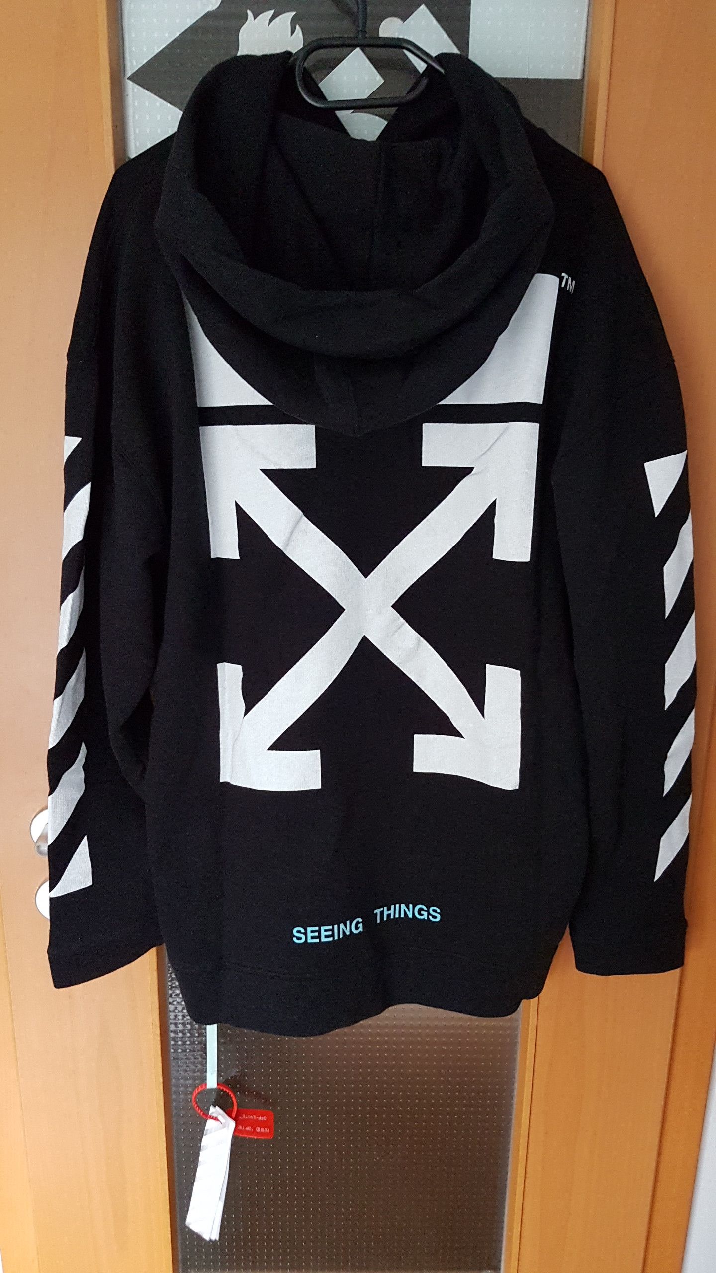 OFF sale WHITE off-white Seeing Things Diagonal arrows Black Hoodie Size medium