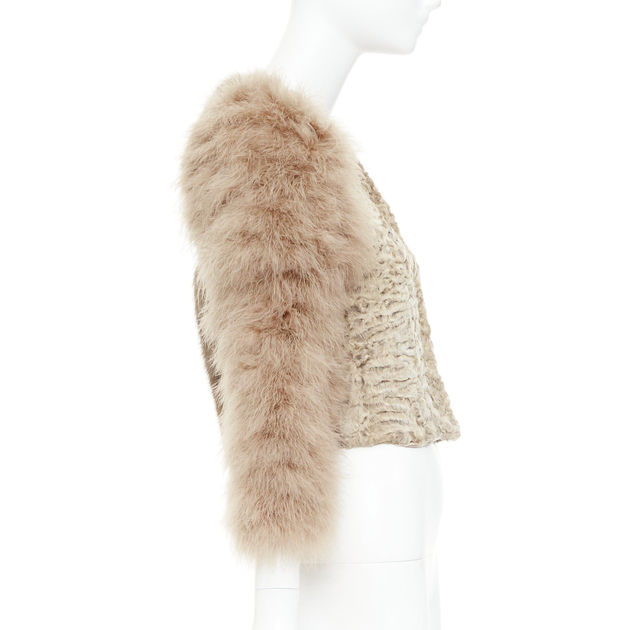 Givenchy rare GIVENCHY beige Astrakan fur feather sleeves cropped bolero jacket Size S / US 4 / IT 40 - 5 Thumbnail