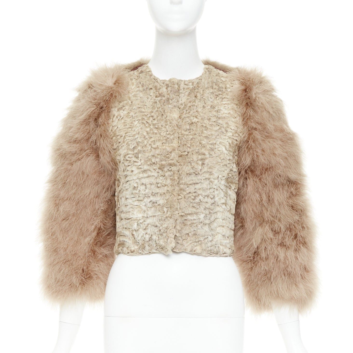 Givenchy rare GIVENCHY beige Astrakan fur feather sleeves cropped bolero jacket Size S / US 4 / IT 40 - 3 Thumbnail