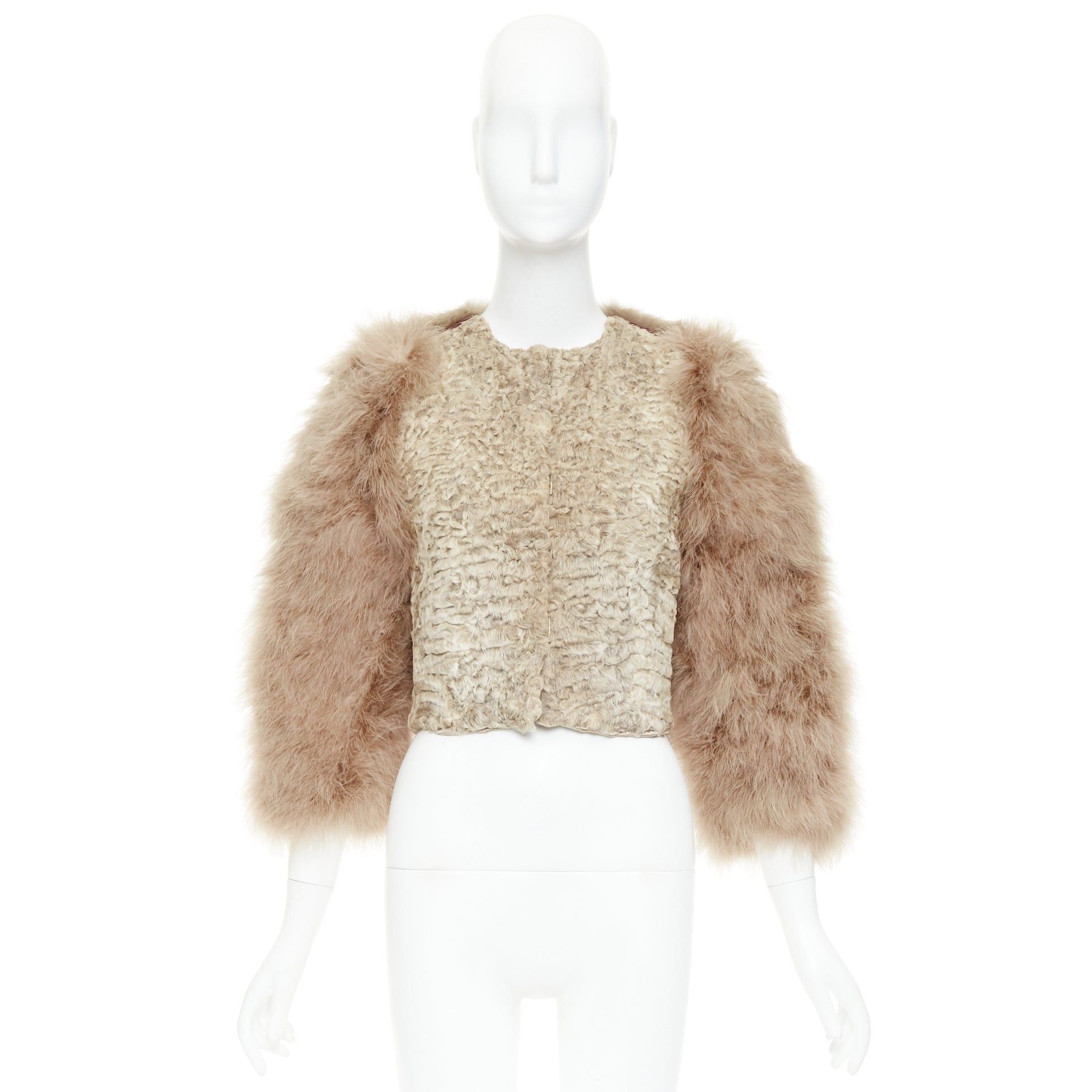 Givenchy rare GIVENCHY beige Astrakan fur feather sleeves cropped bolero jacket Size S / US 4 / IT 40 - 10 Thumbnail