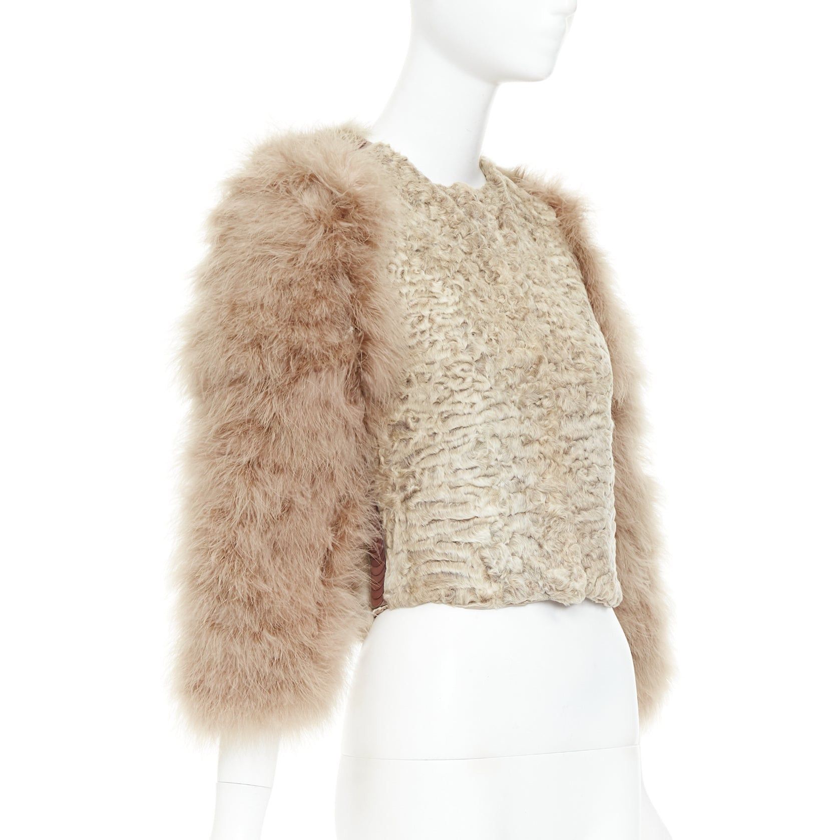 Givenchy rare GIVENCHY beige Astrakan fur feather sleeves cropped bolero jacket Size S / US 4 / IT 40 - 4 Thumbnail