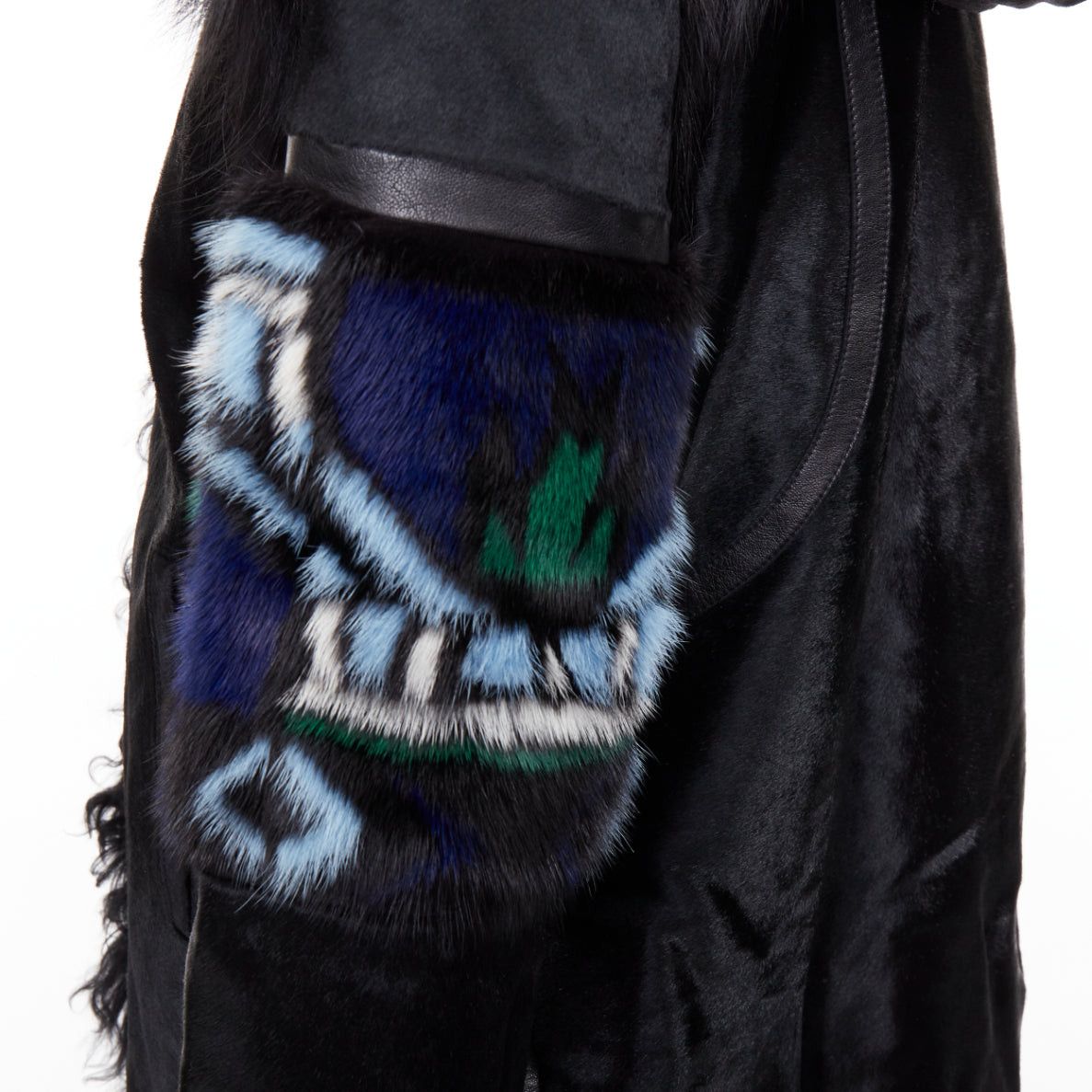 Emilio Pucci EMILIO PUCCI Vintage ethnic detail black calfskin mixed shearling raccoon fur coat IT40 S Size S / US 4 / IT 40 - 2 Thumbnail