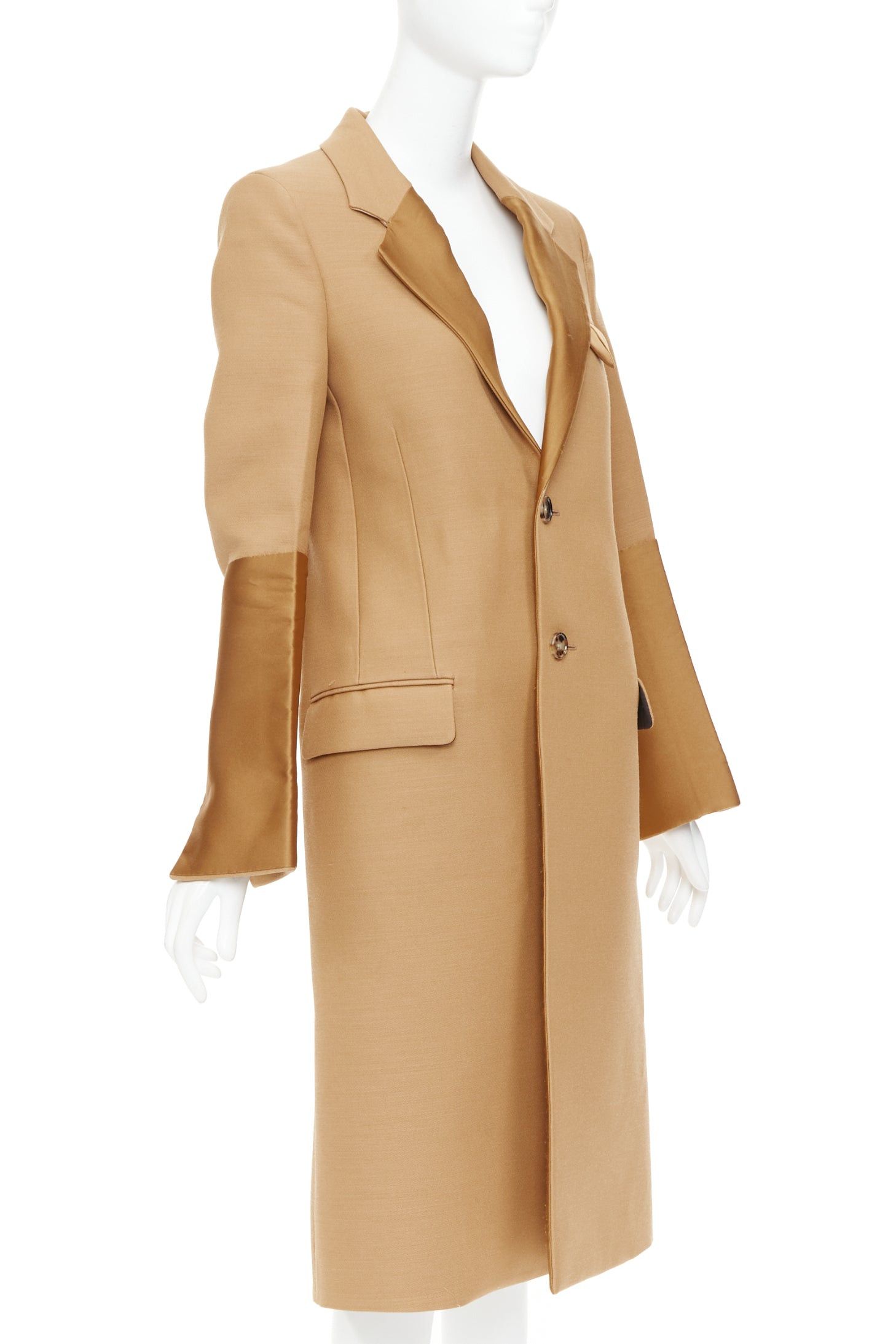Bottega Veneta BOTTEGA VENETA 2019 Runway camel brown satin trim leather belted coat IT38 XS Size XS / US 0-2 / IT 36-38 - 4 Thumbnail