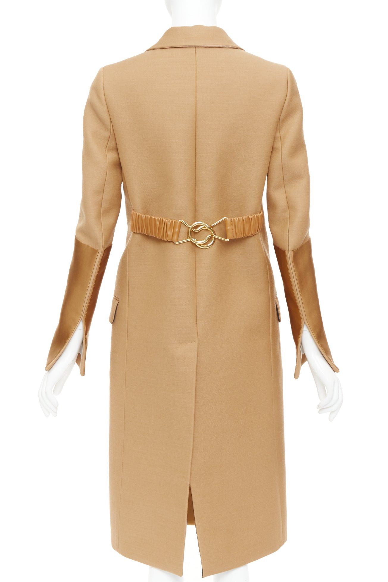 Bottega Veneta BOTTEGA VENETA 2019 Runway camel brown satin trim leather belted coat IT38 XS Size XS / US 0-2 / IT 36-38 - 6 Thumbnail