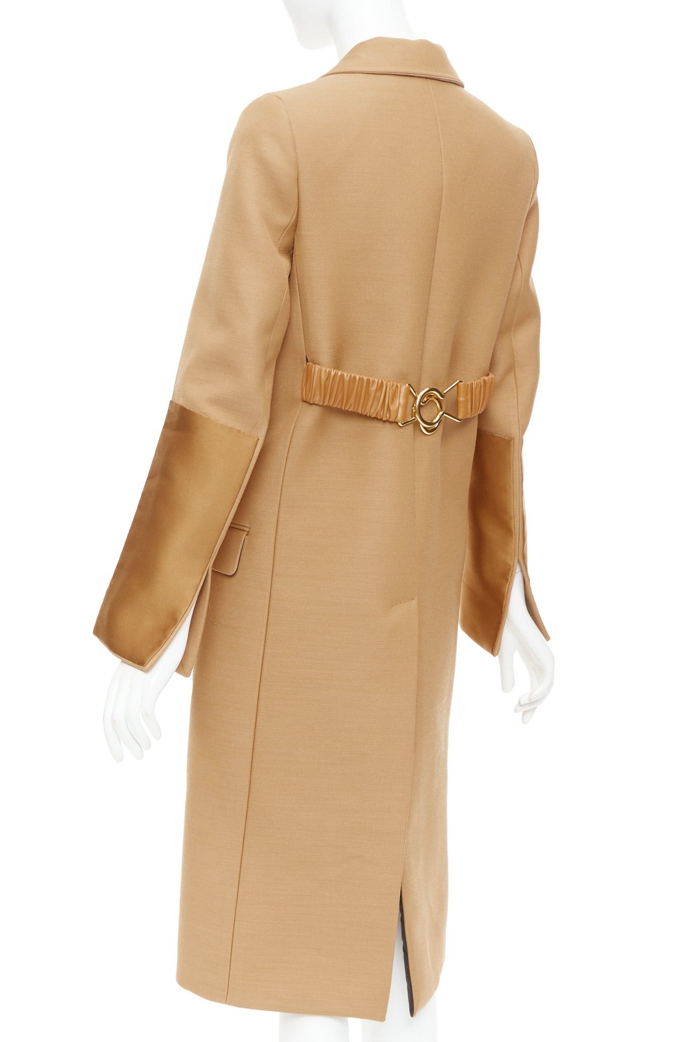 Bottega Veneta BOTTEGA VENETA 2019 Runway camel brown satin trim leather belted coat IT38 XS Size XS / US 0-2 / IT 36-38 - 7 Thumbnail