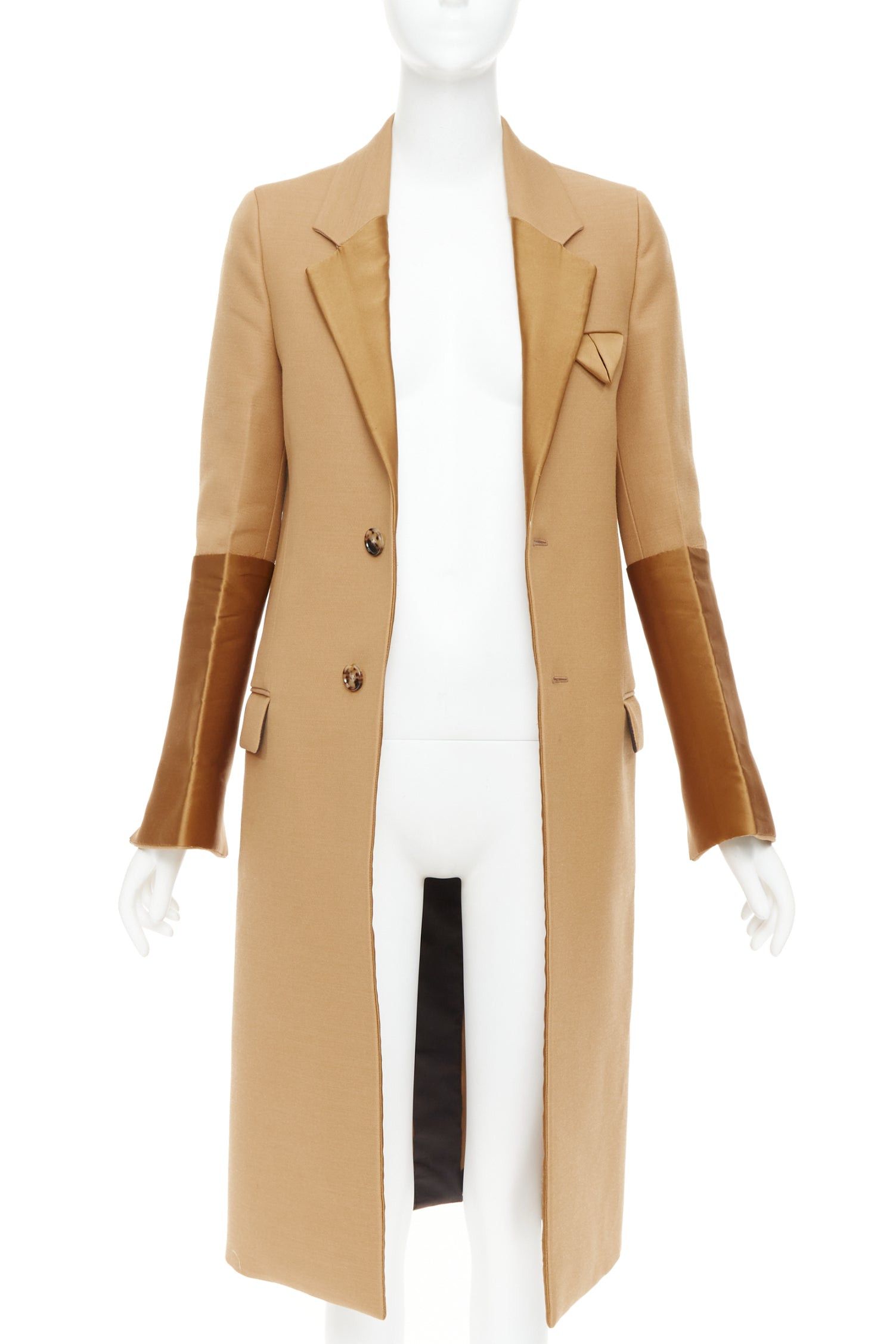 Bottega Veneta BOTTEGA VENETA 2019 Runway camel brown satin trim leather belted coat IT38 XS Size XS / US 0-2 / IT 36-38 - 3 Thumbnail
