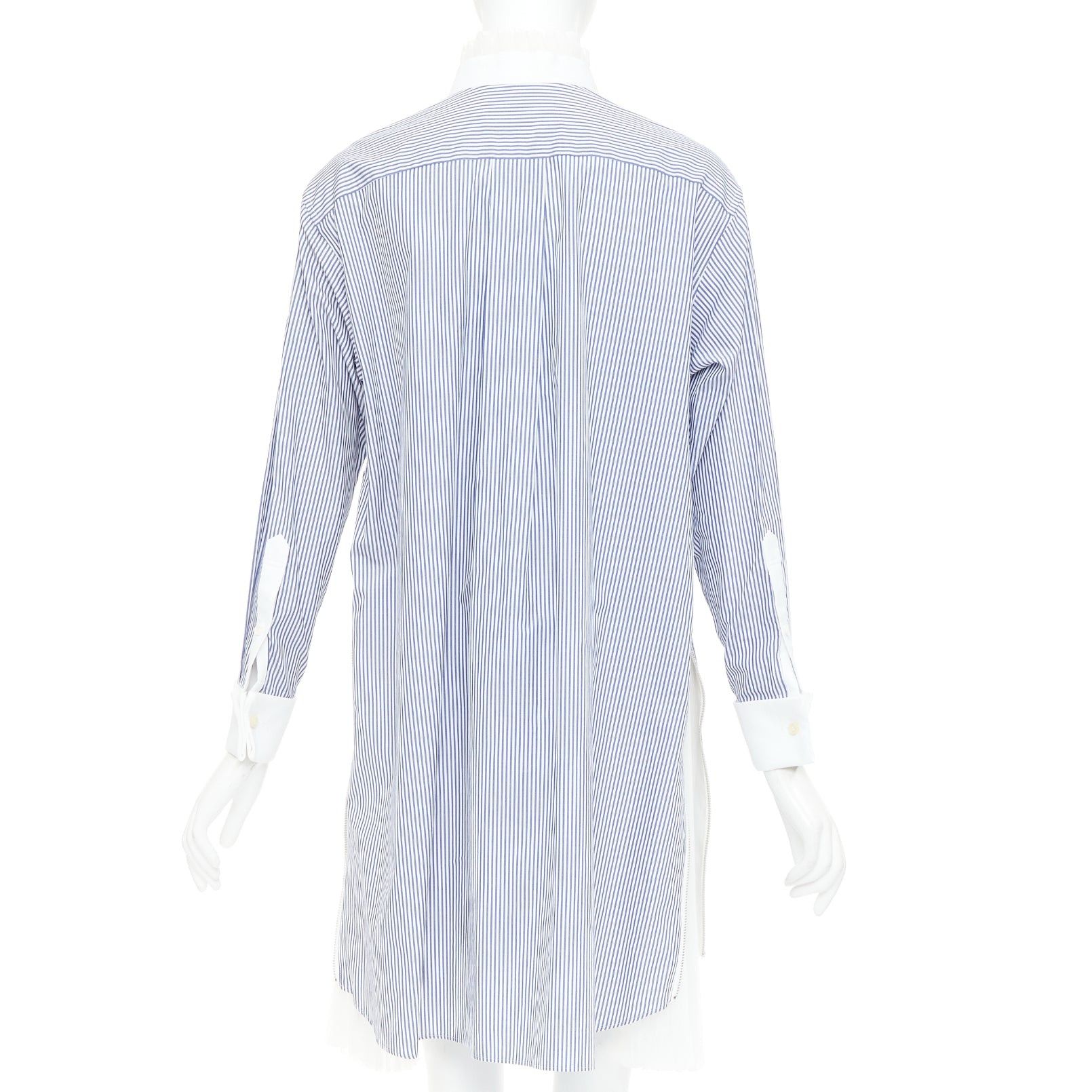 Sacai SACAI 2017 blue white striped cotton poplin bib collar ruffle shirt dress JP1 S Size S / US 4 / IT 40 - 6 Thumbnail