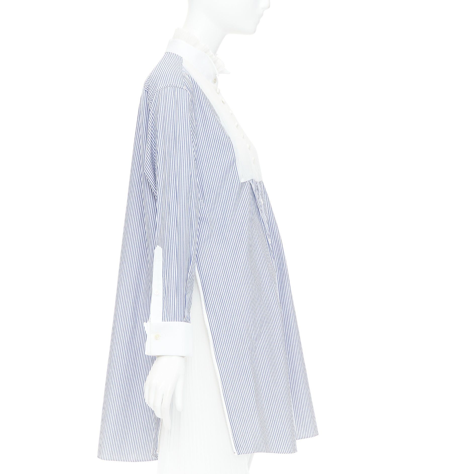 Sacai SACAI 2017 blue white striped cotton poplin bib collar ruffle shirt dress JP1 S Size S / US 4 / IT 40 - 4 Thumbnail