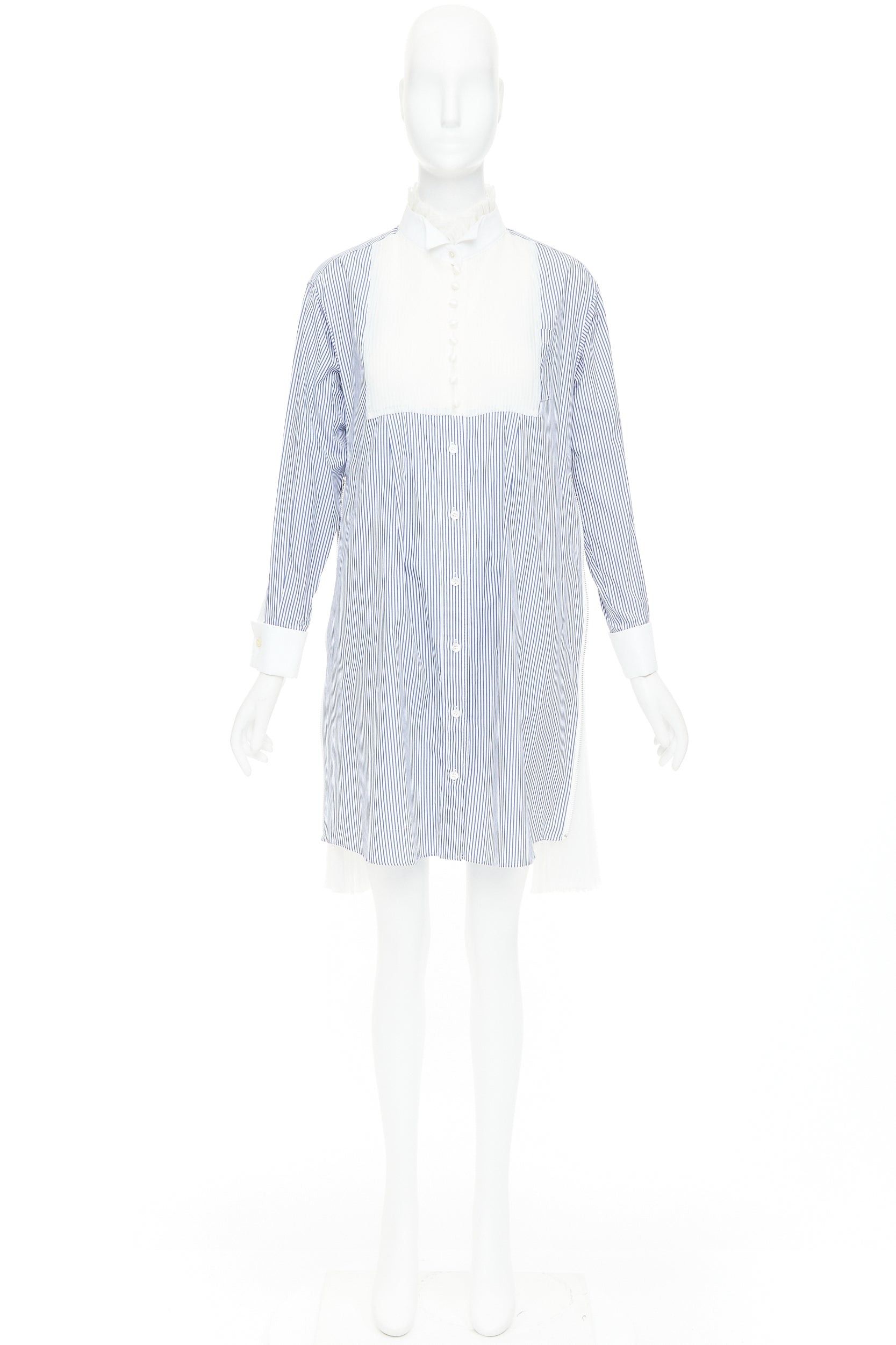 Sacai SACAI 2017 blue white striped cotton poplin bib collar ruffle shirt dress JP1 S Size S / US 4 / IT 40 - 9 Thumbnail