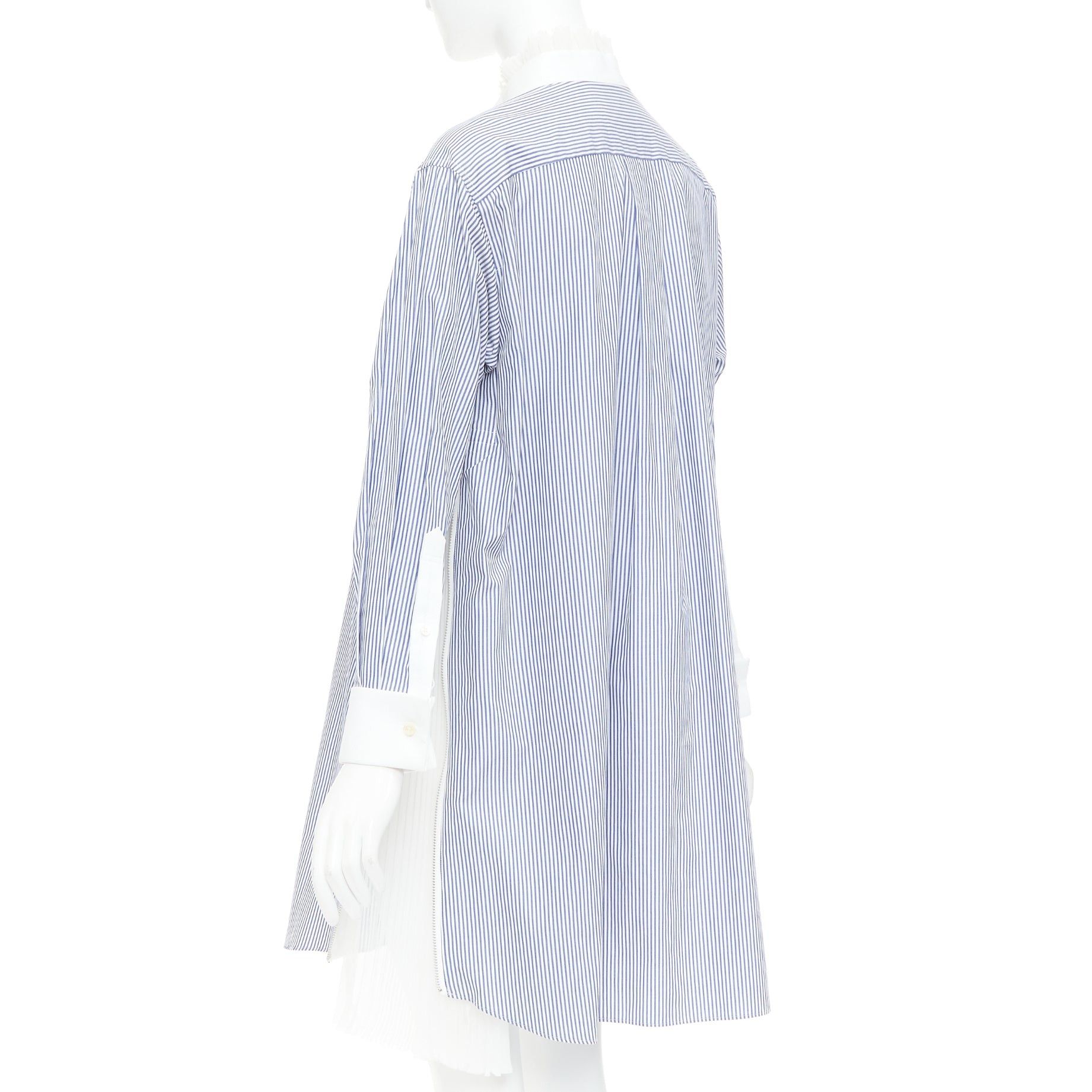 Sacai SACAI 2017 blue white striped cotton poplin bib collar ruffle shirt dress JP1 S Size S / US 4 / IT 40 - 5 Thumbnail