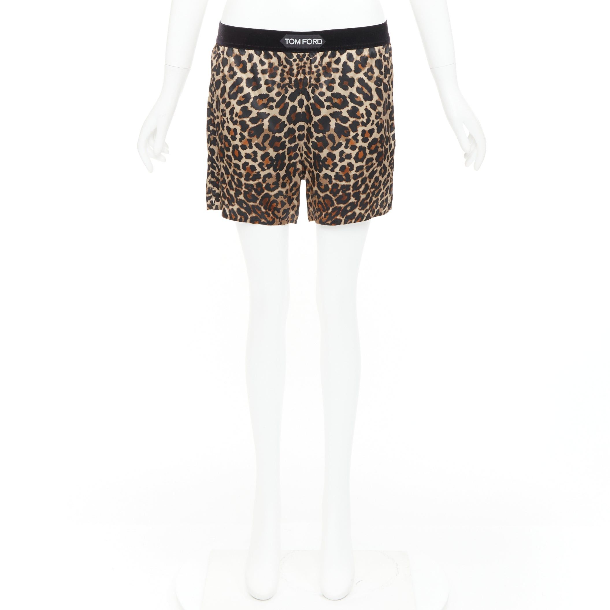 Tom Ford TOM FORD brown silk satin leopard print TF logo velvet trim shorts XS Size 27" / US 4 / IT 40 - 9 Thumbnail