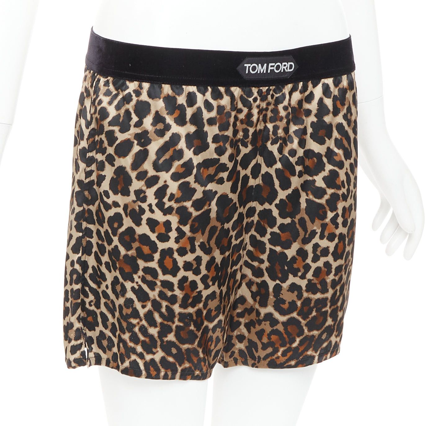 Tom Ford TOM FORD brown silk satin leopard print TF logo velvet trim shorts XS Size 27" / US 4 / IT 40 - 3 Thumbnail