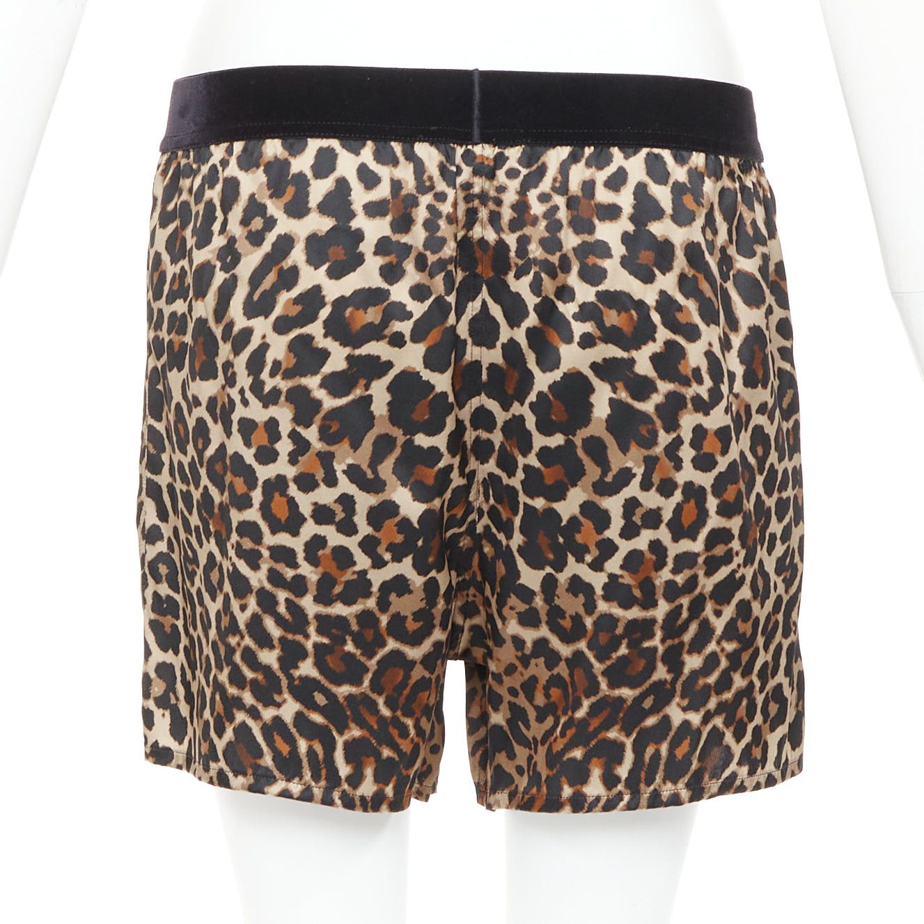 Tom Ford TOM FORD brown silk satin leopard print TF logo velvet trim shorts XS Size 27" / US 4 / IT 40 - 5 Thumbnail