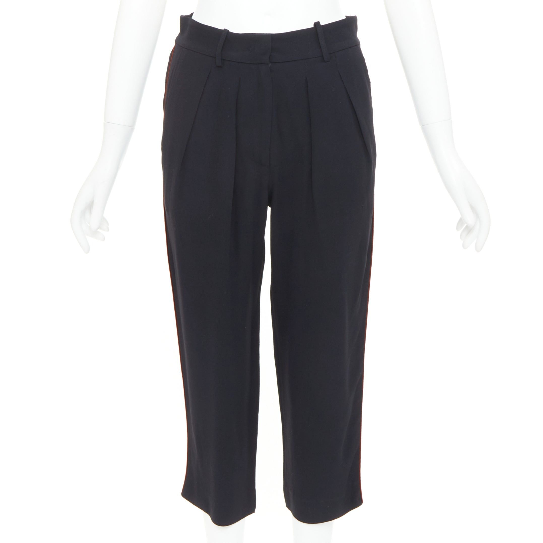 Isabel Marant ISABEL MARANT black red piping pleated straight cut capri pants FR36 S Size 27" / US 4 / IT 40 - 3 Thumbnail