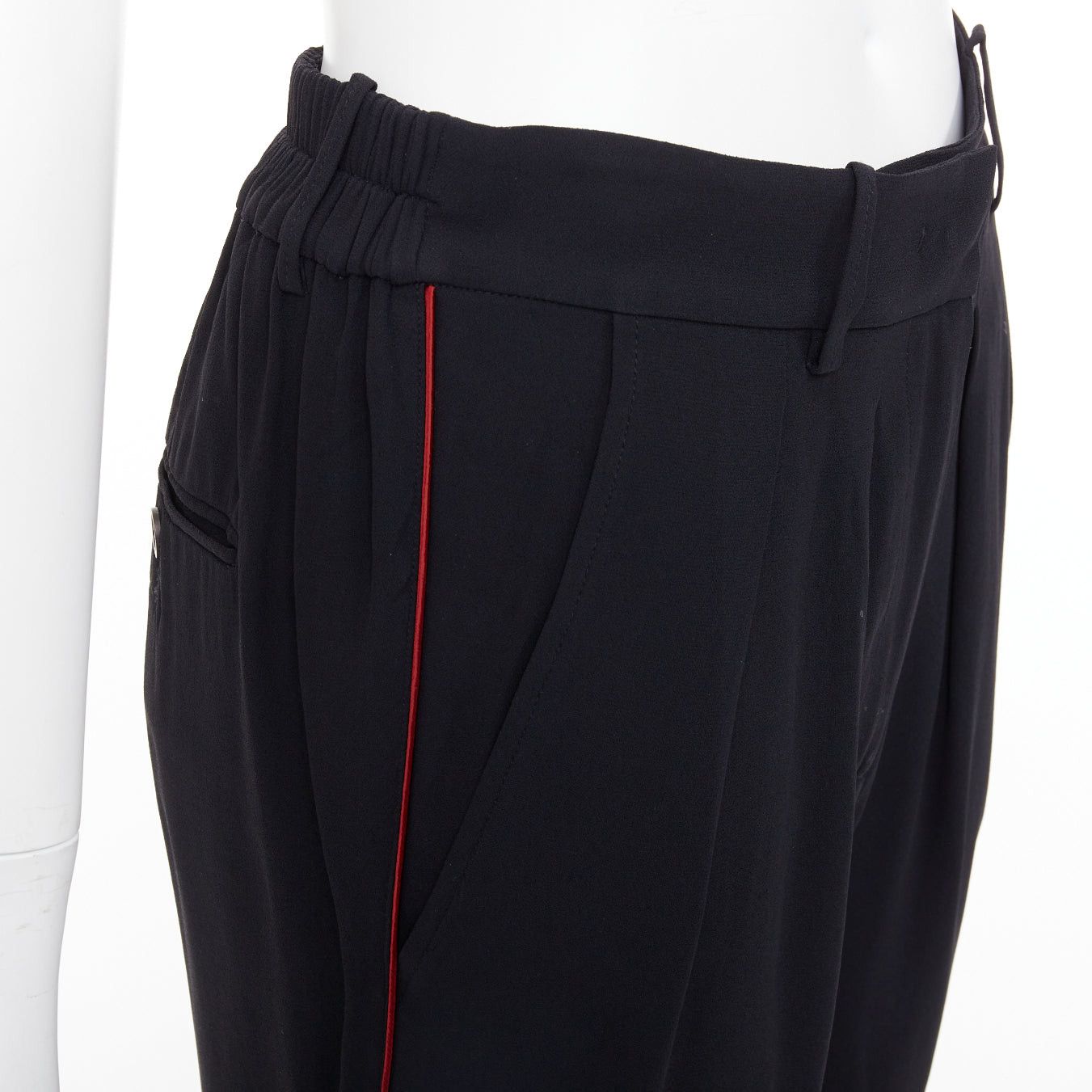 Isabel Marant ISABEL MARANT black red piping pleated straight cut capri pants FR36 S Size 27" / US 4 / IT 40 - 2 Thumbnail