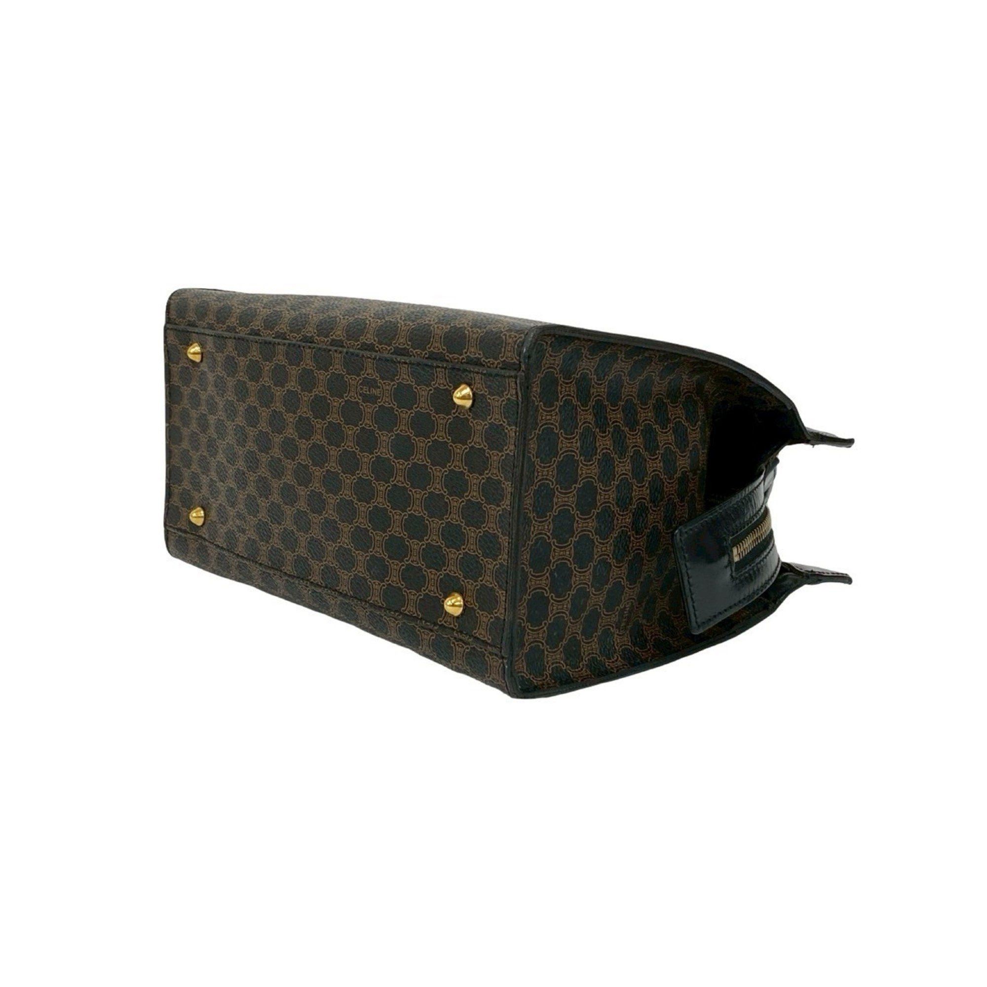 Celine CELINE Macadam Blason Pattern Leather Handbag/Mini Tote Bag, Black/Brown, 31523 Size ONE SIZE - 8 Thumbnail