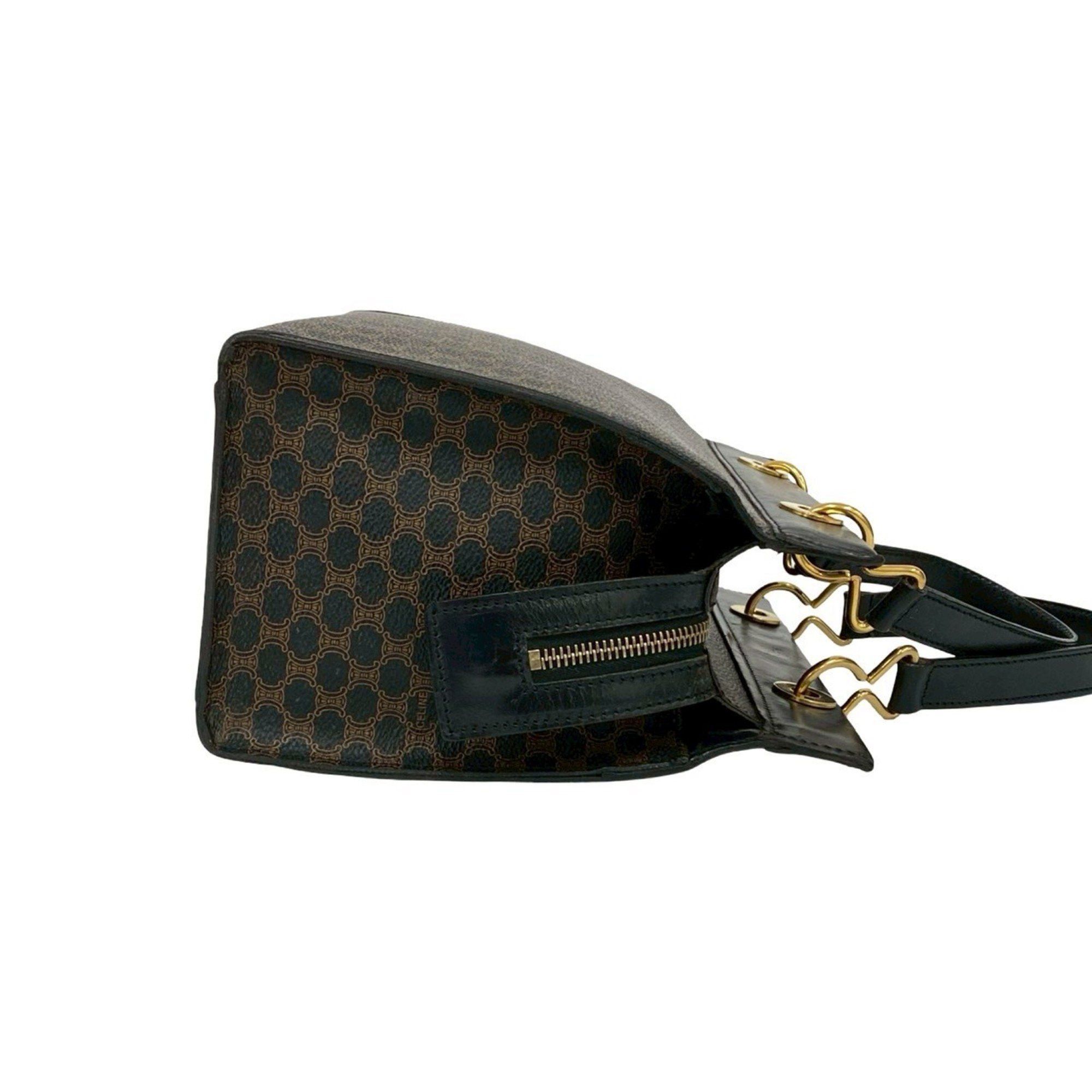 Celine CELINE Macadam Blason Pattern Leather Handbag/Mini Tote Bag, Black/Brown, 31523 Size ONE SIZE - 6 Thumbnail