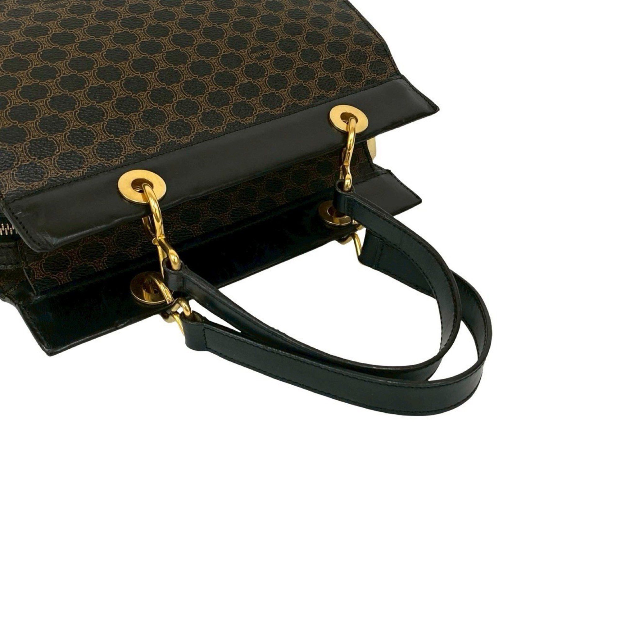 Celine CELINE Macadam Blason Pattern Leather Handbag/Mini Tote Bag, Black/Brown, 31523 Size ONE SIZE - 4 Thumbnail