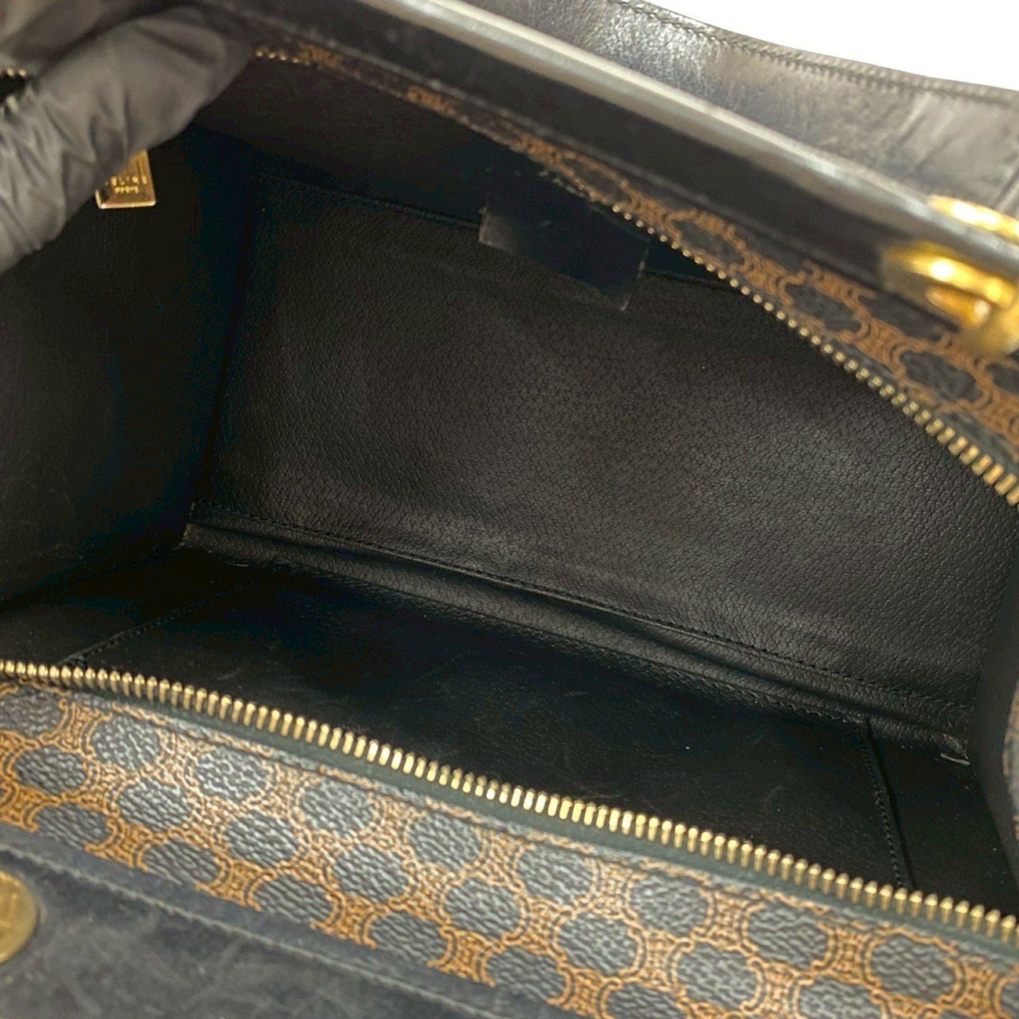 Celine CELINE Macadam Blason Pattern Leather Handbag/Mini Tote Bag, Black/Brown, 31523 Size ONE SIZE - 9 Thumbnail