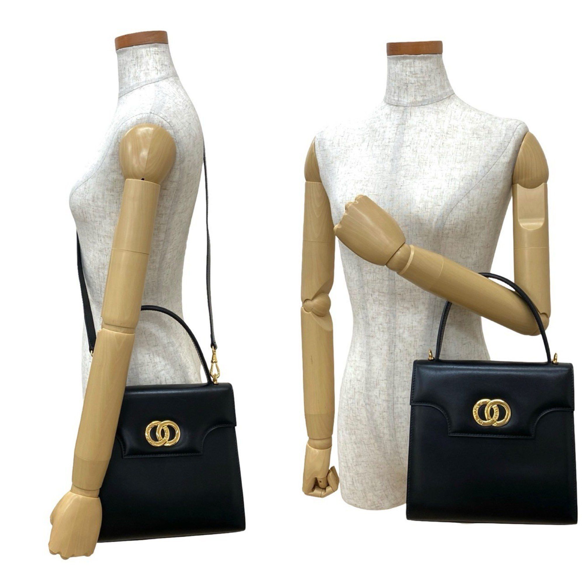 Celine CELINE Circle Logo Hardware Leather 2-Way Handbag/Shoulder Bag Black 227-3 Size ONE SIZE - 2 Thumbnail