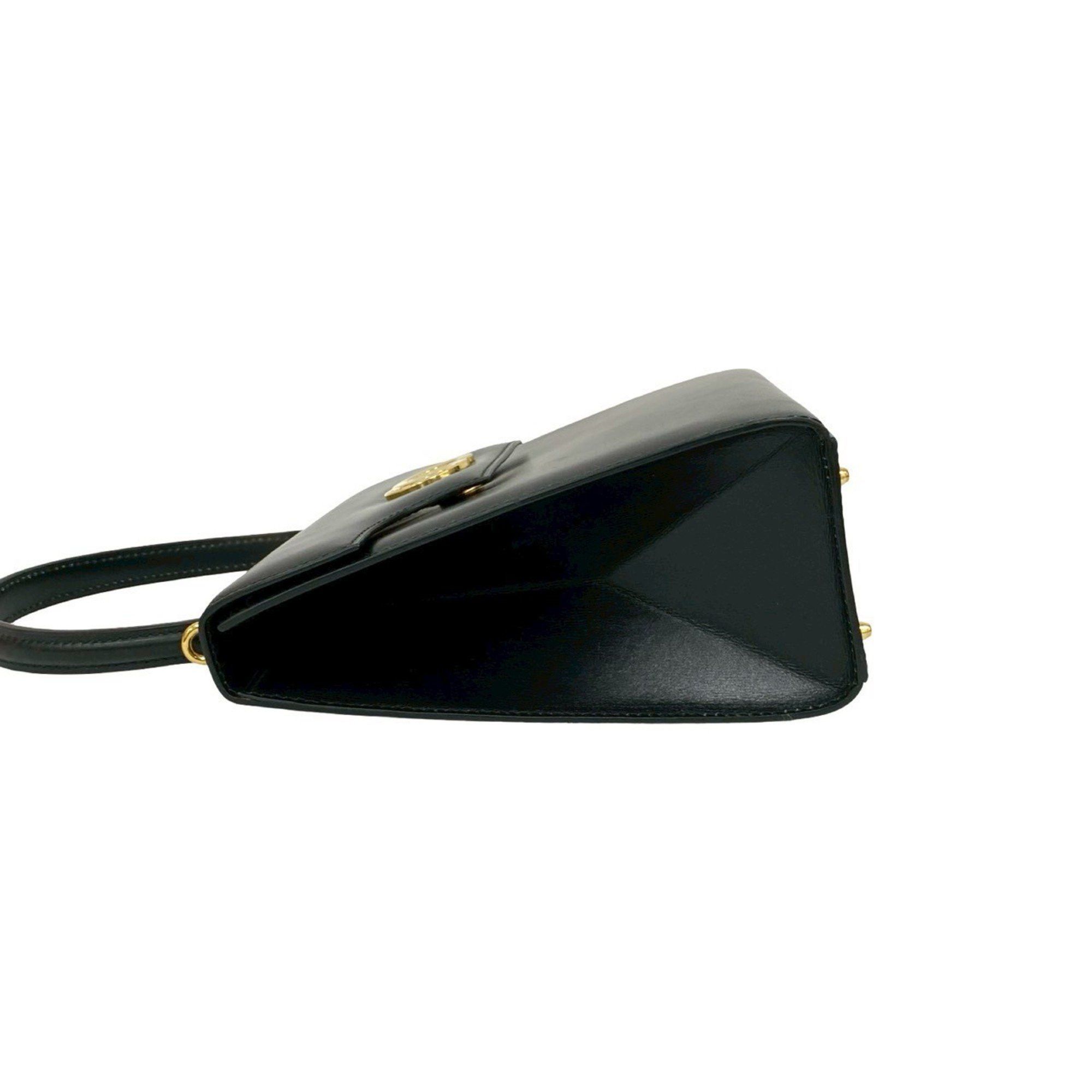 Celine CELINE Circle Logo Hardware Leather 2-Way Handbag/Shoulder Bag Black 227-3 Size ONE SIZE - 5 Thumbnail