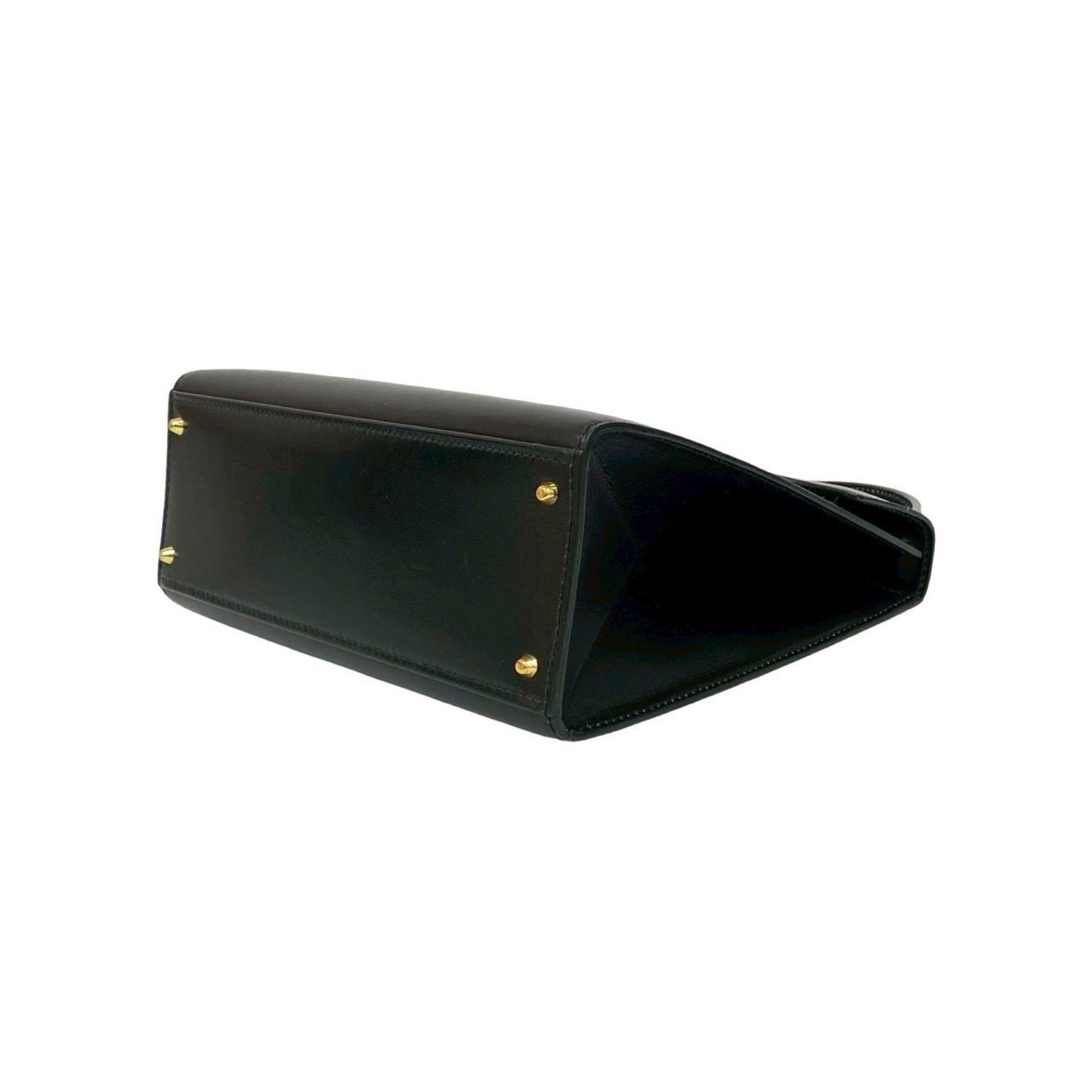 Celine CELINE Circle Logo Hardware Leather 2-Way Handbag/Shoulder Bag Black 227-3 Size ONE SIZE - 8 Thumbnail