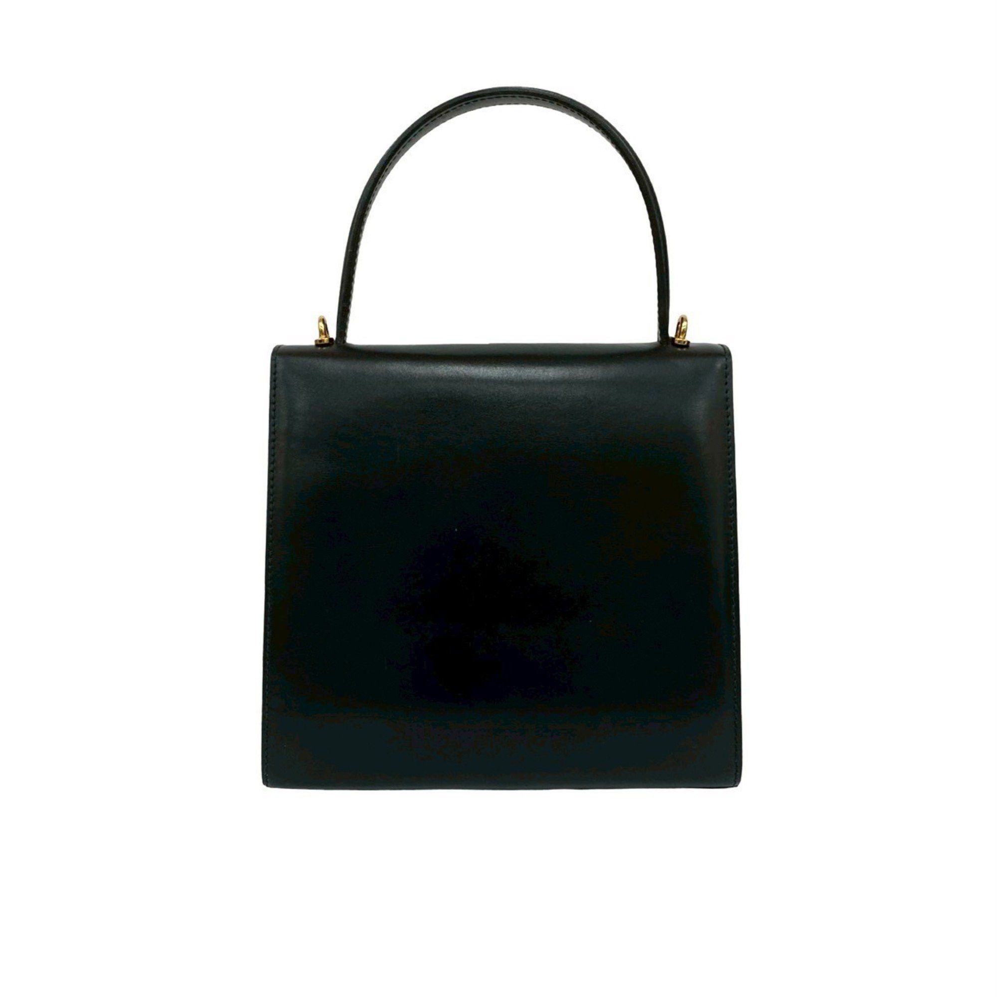 Celine CELINE Circle Logo Hardware Leather 2-Way Handbag/Shoulder Bag Black 227-3 Size ONE SIZE - 3 Thumbnail