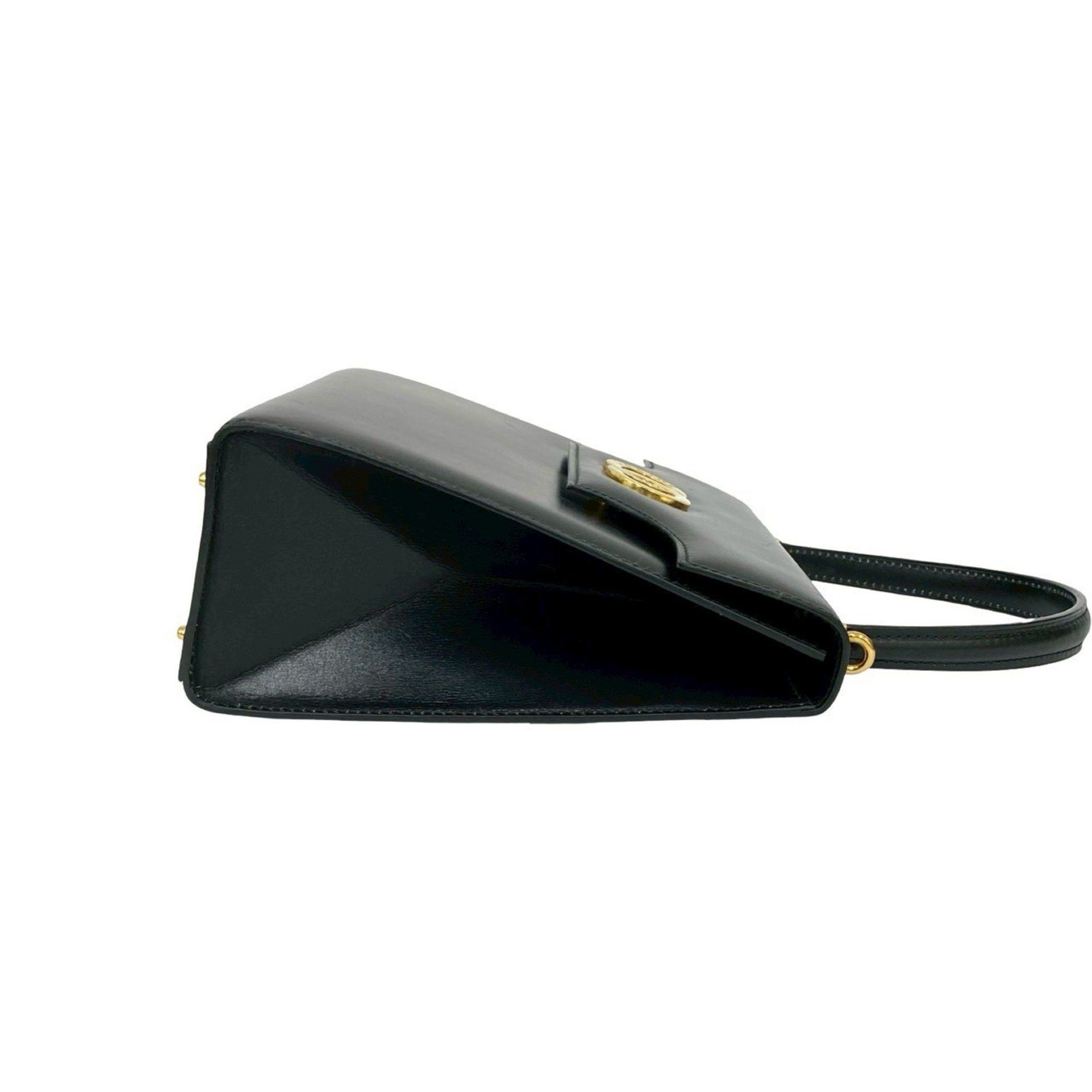 Celine CELINE Circle Logo Hardware Leather 2-Way Handbag/Shoulder Bag Black 227-3 Size ONE SIZE - 6 Thumbnail