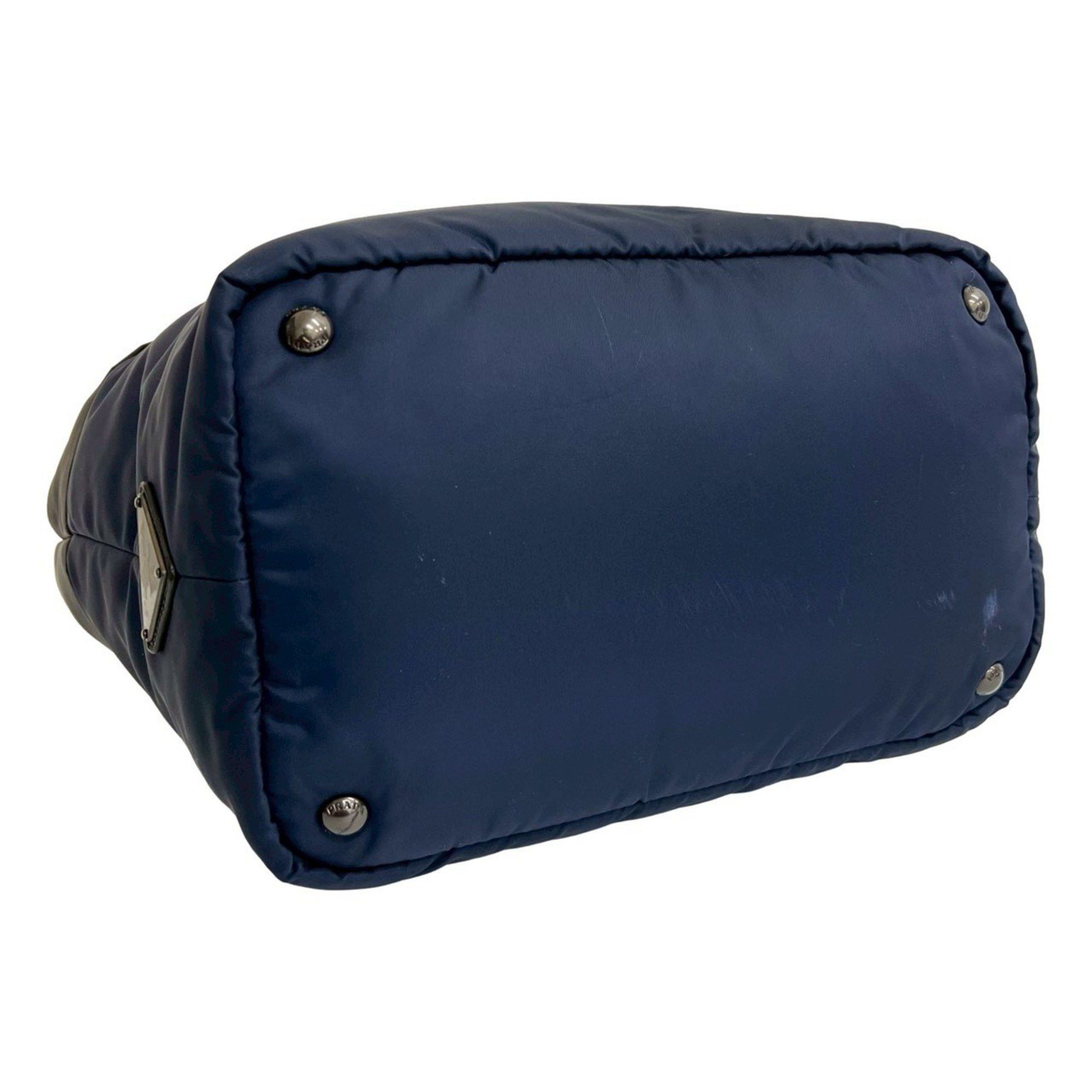 Prada Prada Triangle Logo Hardware Nylon Leather 2-Way Shoulder Bag Tote Handbag Black Navy Size 24-10 Size ONE SIZE - 7 Thumbnail