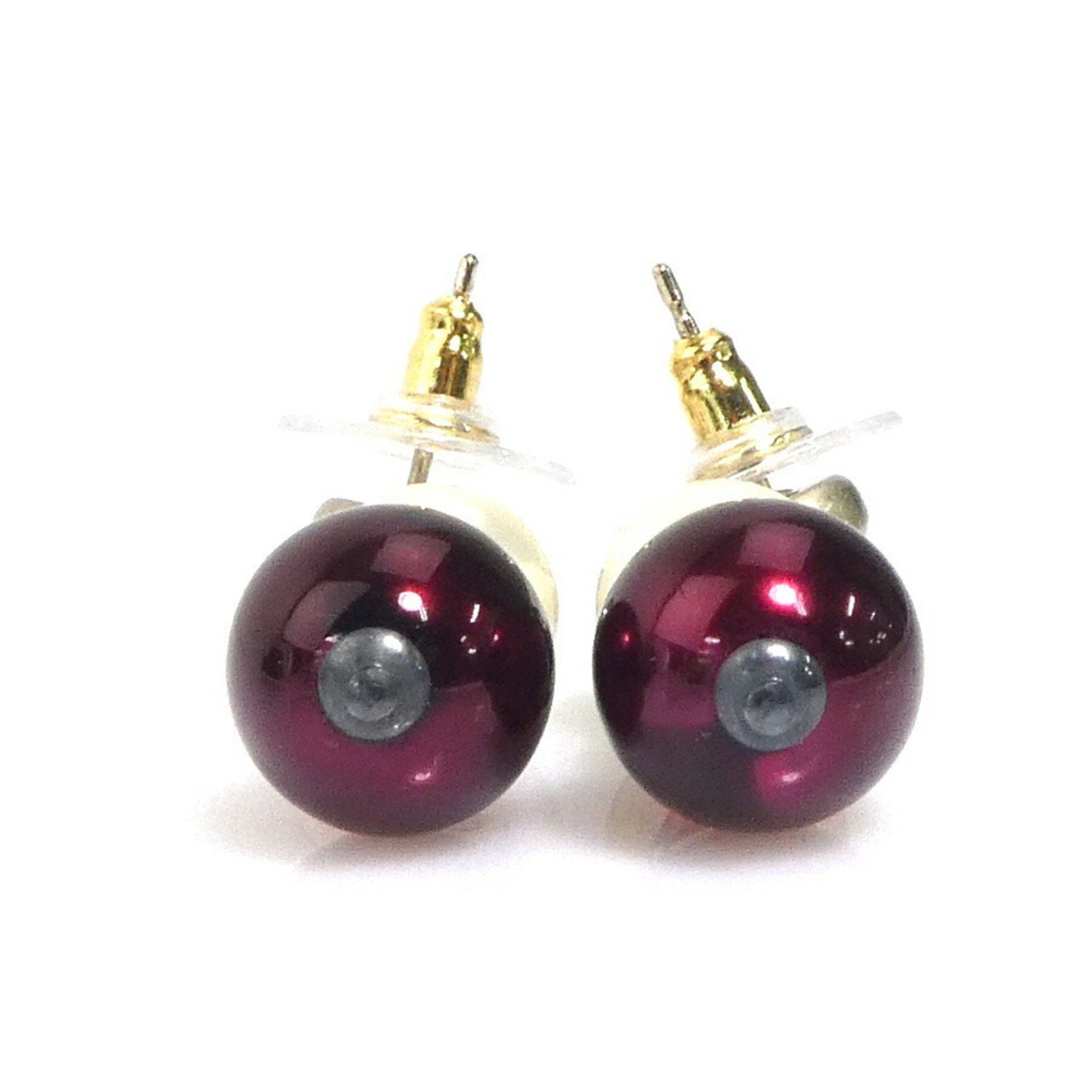 Chanel CHANEL Coco Mark Metal Earrings with Faux Pearls in Gold, White, and Burgundy, Women's, e61121k Size ONE SIZE - 3 Thumbnail