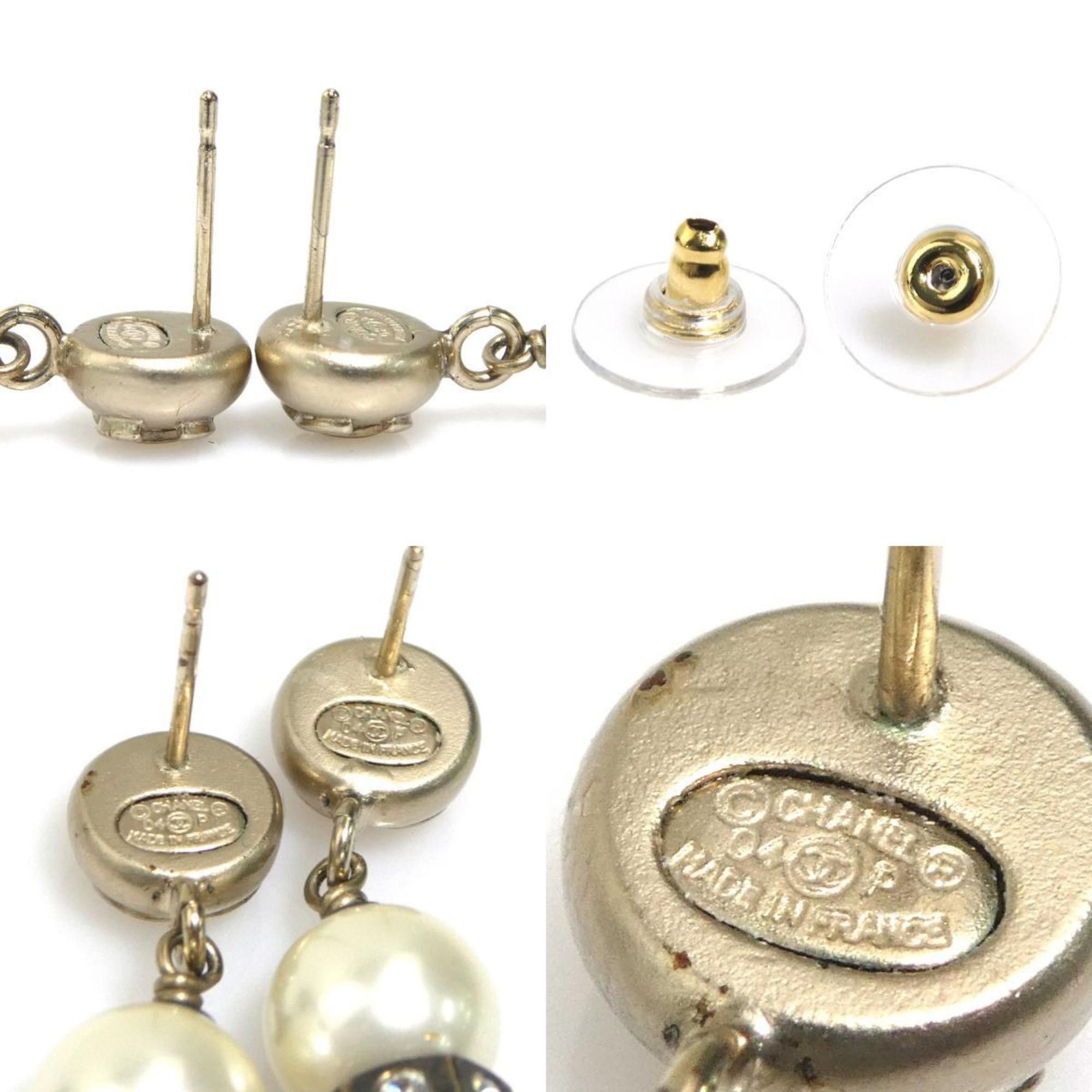 Chanel CHANEL Coco Mark Metal Earrings with Faux Pearls in Gold, White, and Burgundy, Women's, e61121k Size ONE SIZE - 5 Thumbnail