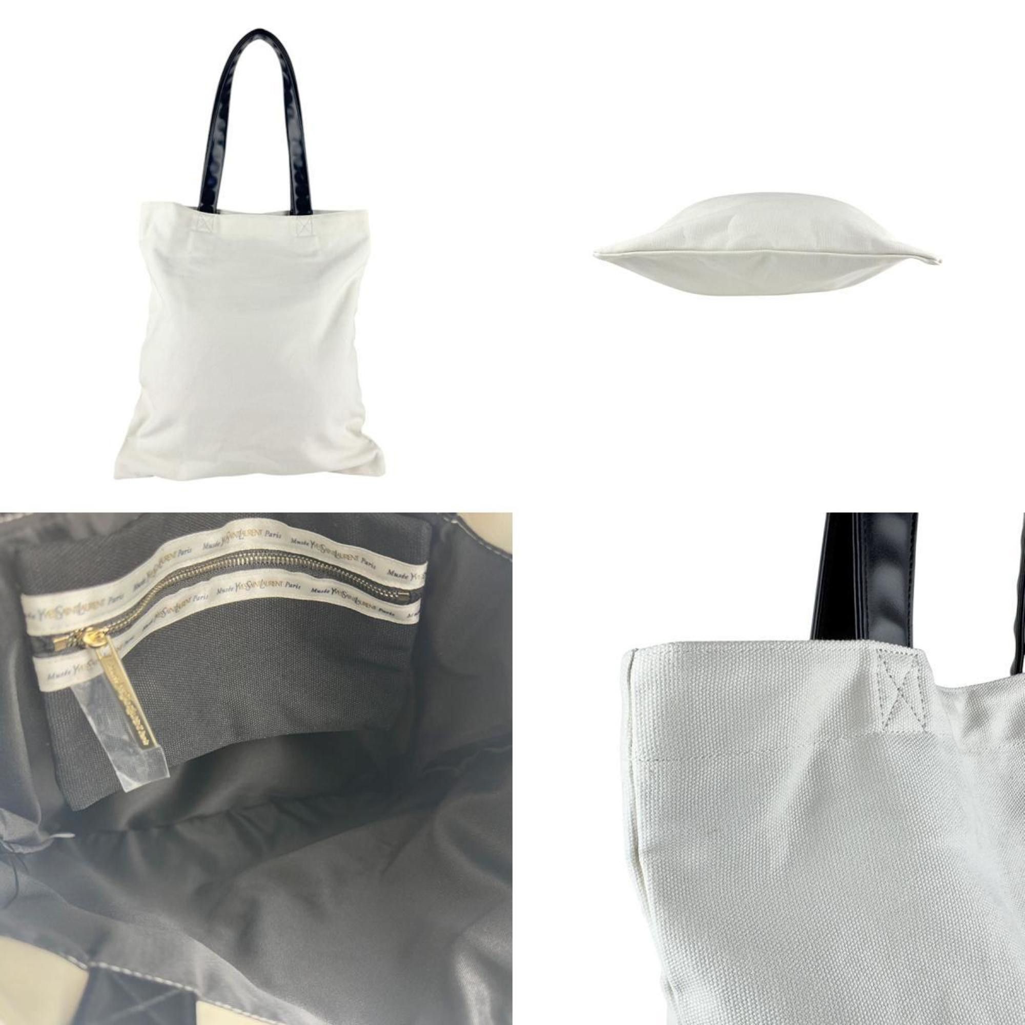 Yves Saint Laurent shoulder bag, tote canvas and leather, ivory black, women's, z7613