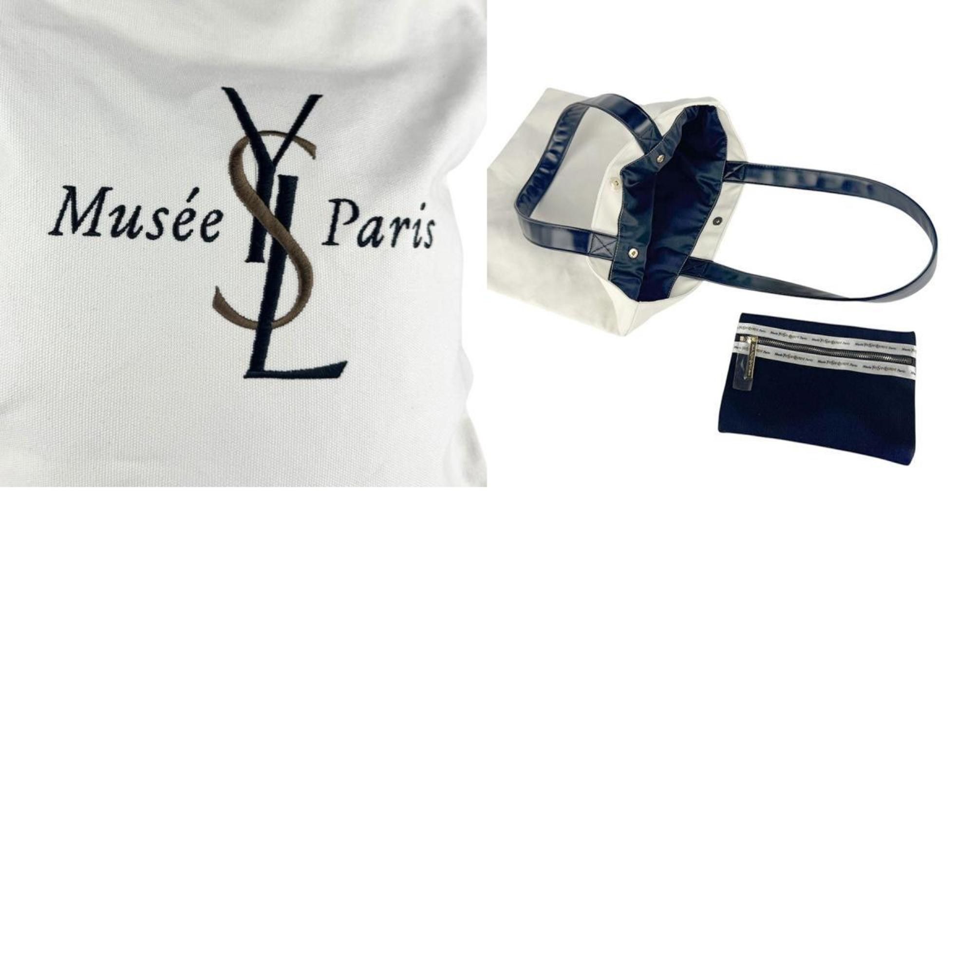 Yves Saint Laurent shoulder bag, tote canvas and leather, ivory black, women's, z7613