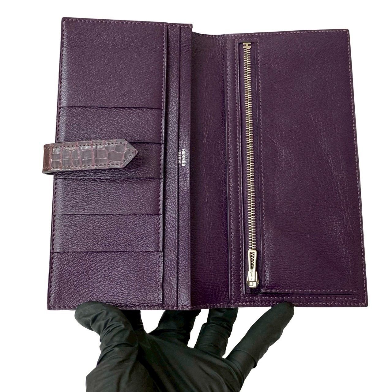 Hermes Hermes Hermes Béarn Soufflet Alligator Wallet Leather Long Wallet Stamp R (2014) DUTY FREE for USA Size ONE SIZE - 8 Thumbnail