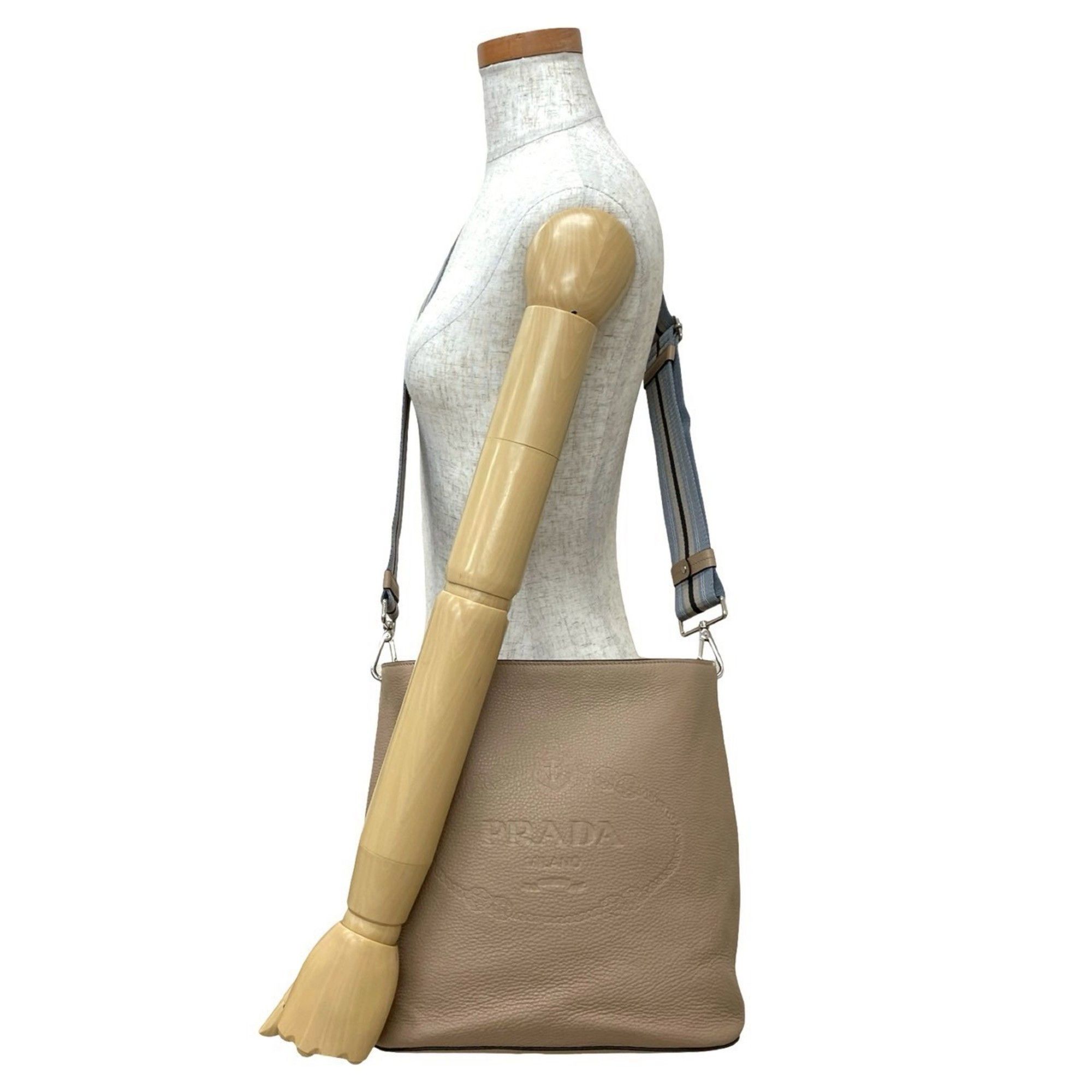 Prada Prada Logo Embossed Vitello Phoenix Leather Shoulder Bag/Sacoche/Pochette Beige 39599 Size ONE SIZE - 2 Thumbnail